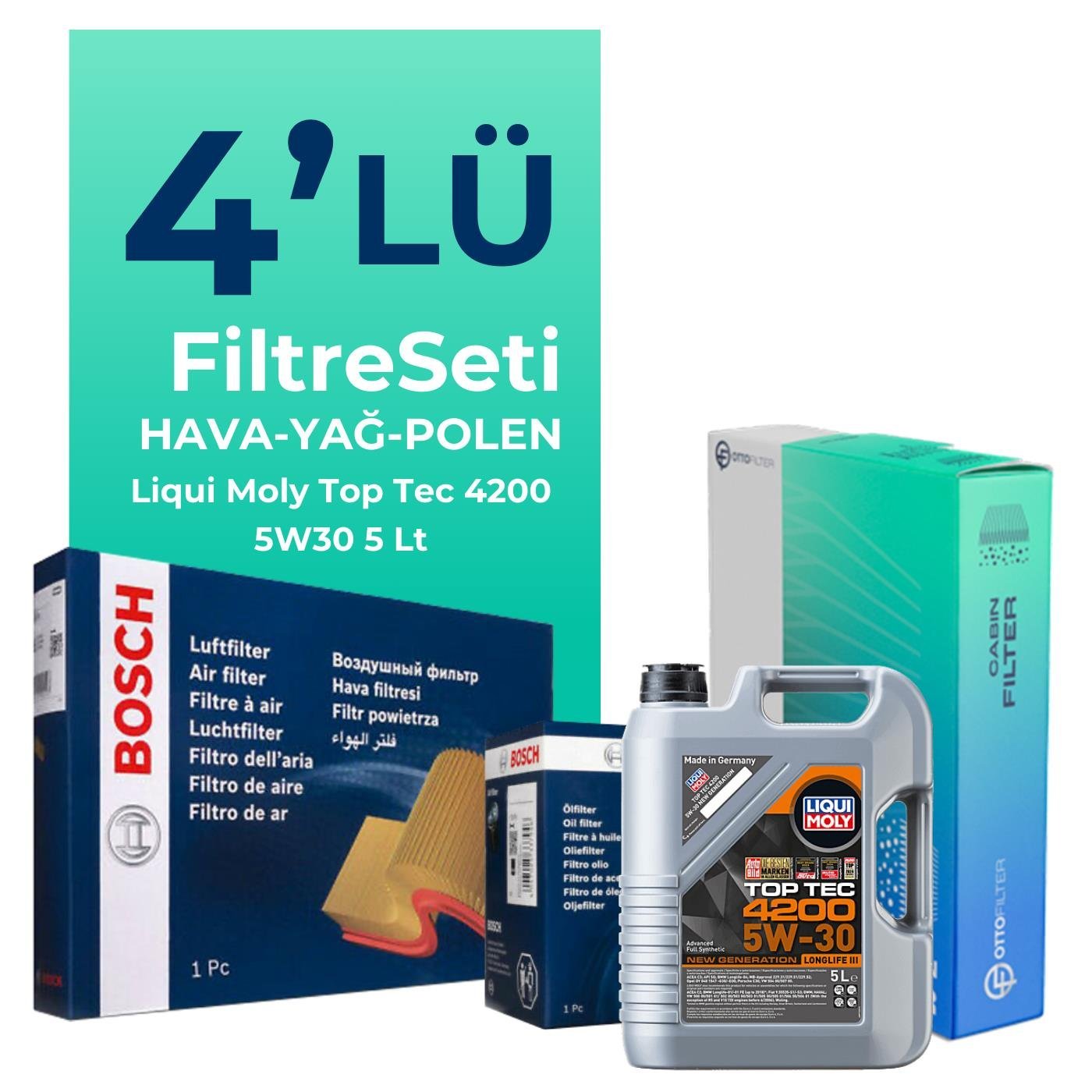BOSCH Seat İbiza 1.2 Dizel Filtre Bakım Seti Liqui Moly Motor Yağlı (2010-2012) 4 Lü