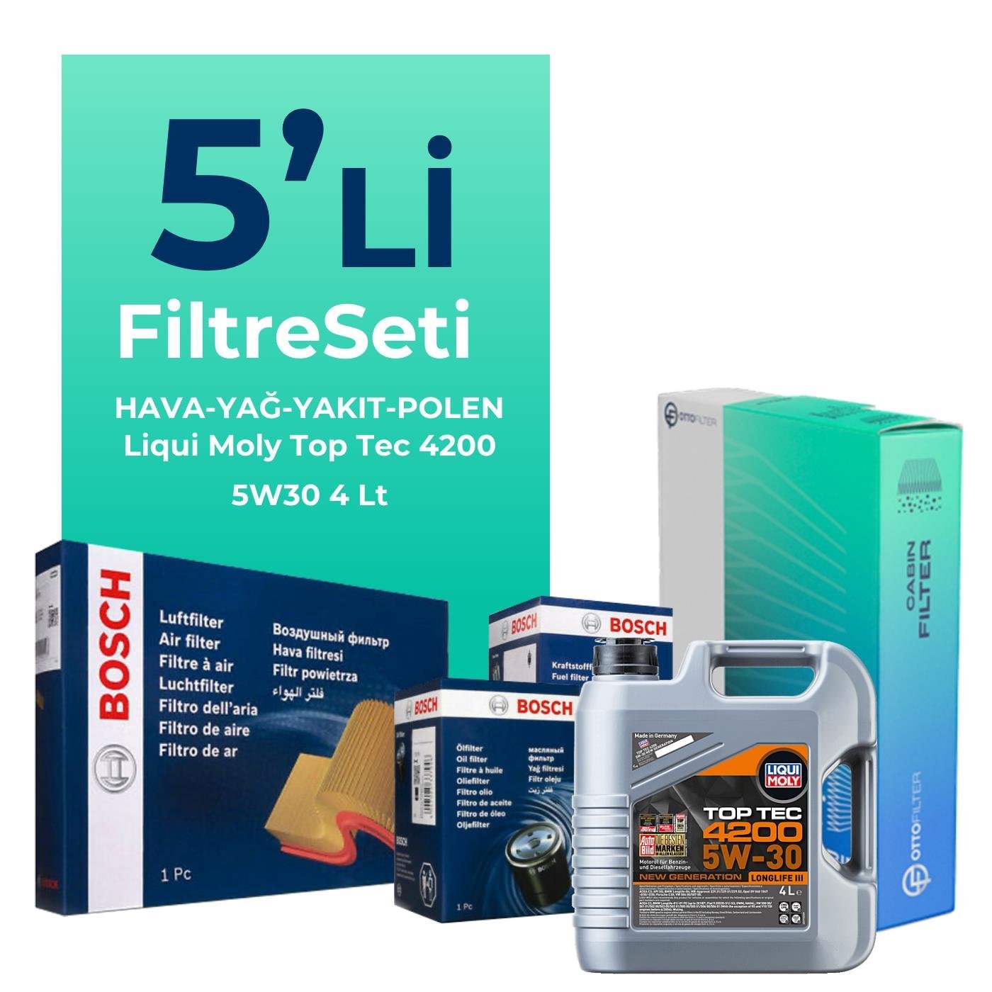 BOSCH Seat İbiza 1.4 Dizel Filtre Bakım Seti Liqui Moly Motor Yağlı (2003-2006) 5 Li