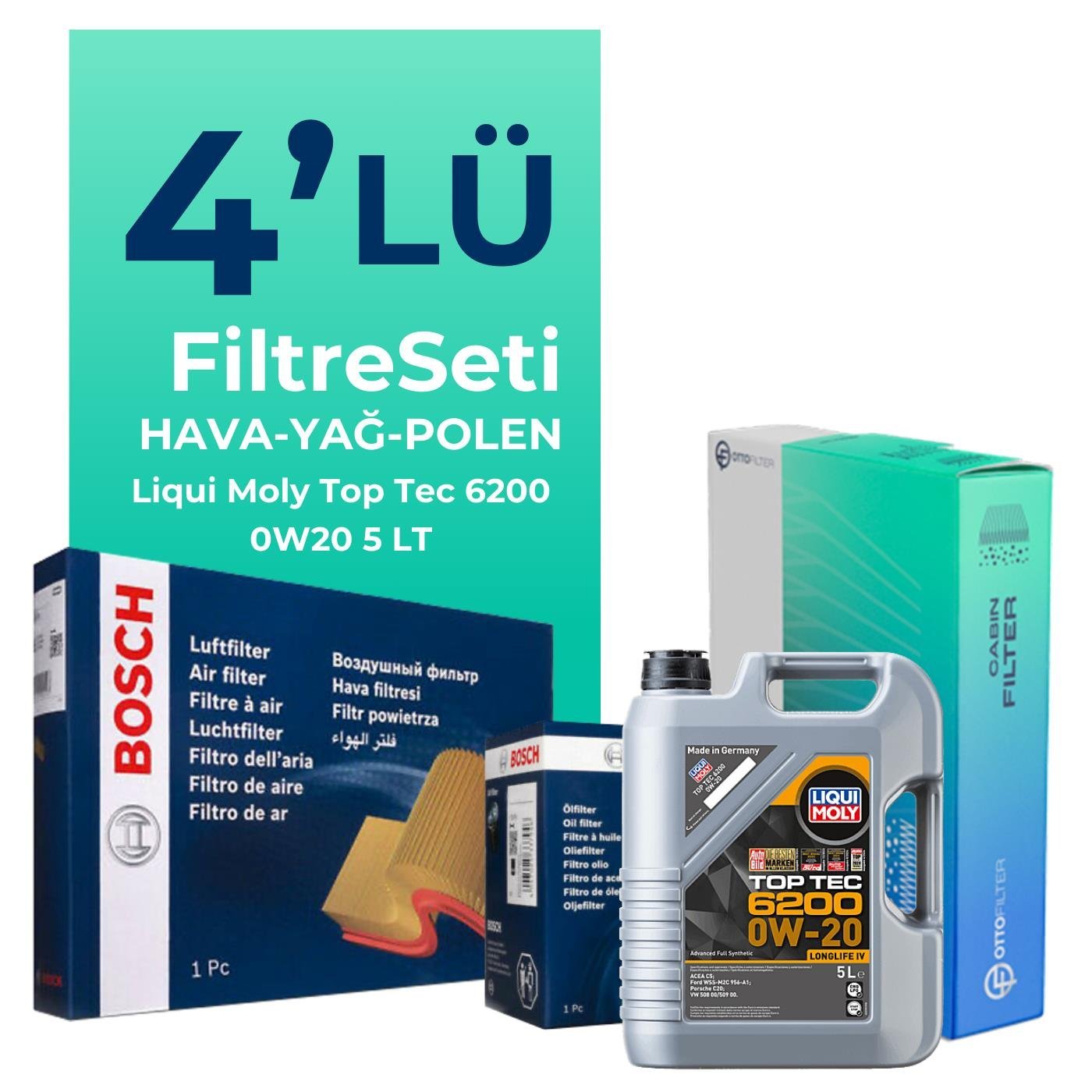 BOSCH Seat İbiza 1.5 TSi Filtre Bakım Seti Liqui Moly Motor Yağlı (2021-2024) 4 Lü