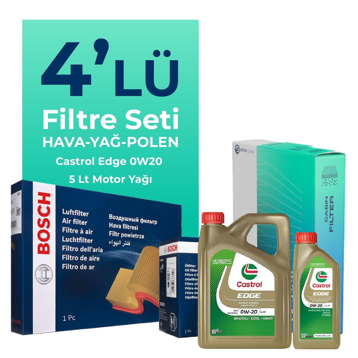 BOSCH Skoda Scala 1.5 TSi Filtre Bakım Seti Castrol Motor Yağlı (2020-2024) 4 Lü