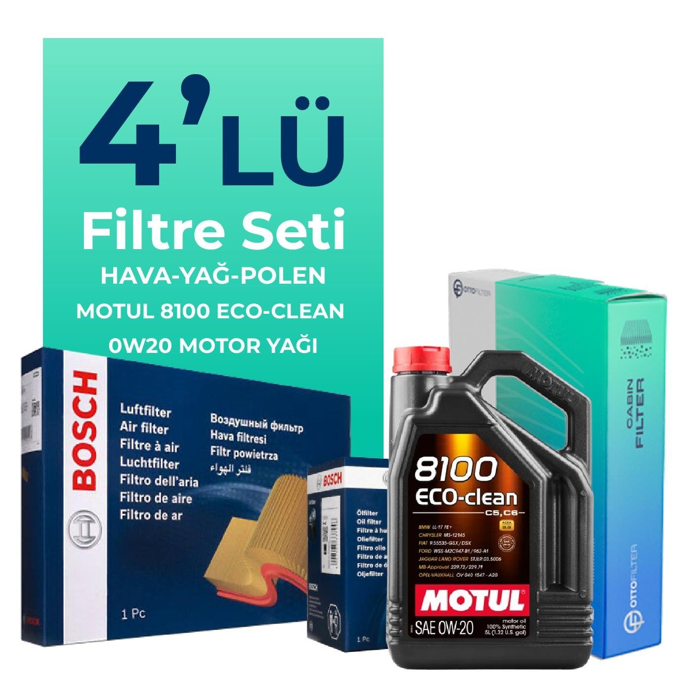 BOSCH Skoda Scala 1.5 TSi Filtre Bakım Seti Motul Motor Yağlı (2020-2024) 4 Lü