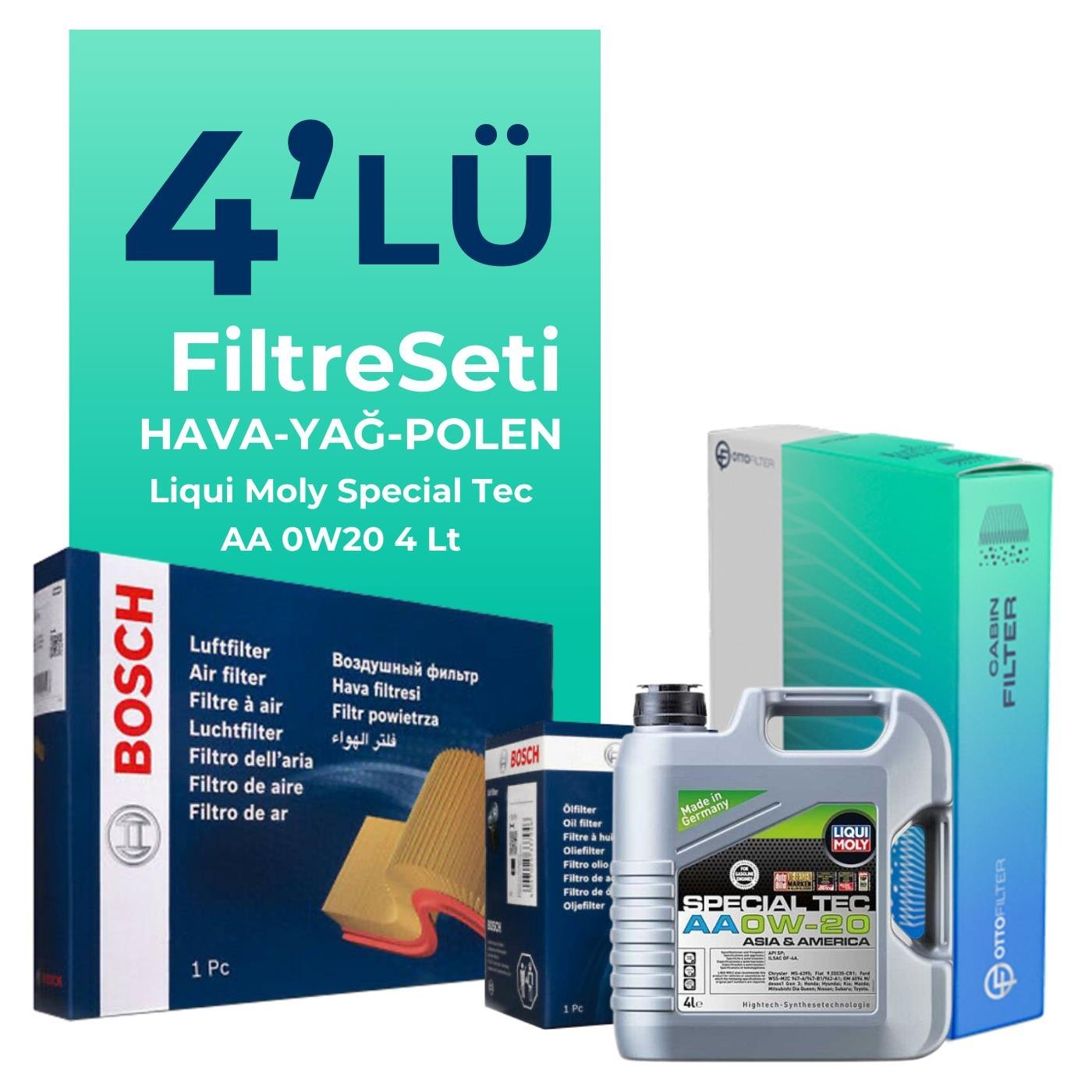 Bosch Suzuki Vitara 1.4 Hybrid Filtre Bakım Seti Liqui Moly Motor Yağlı (2019-2024) 4 Lü