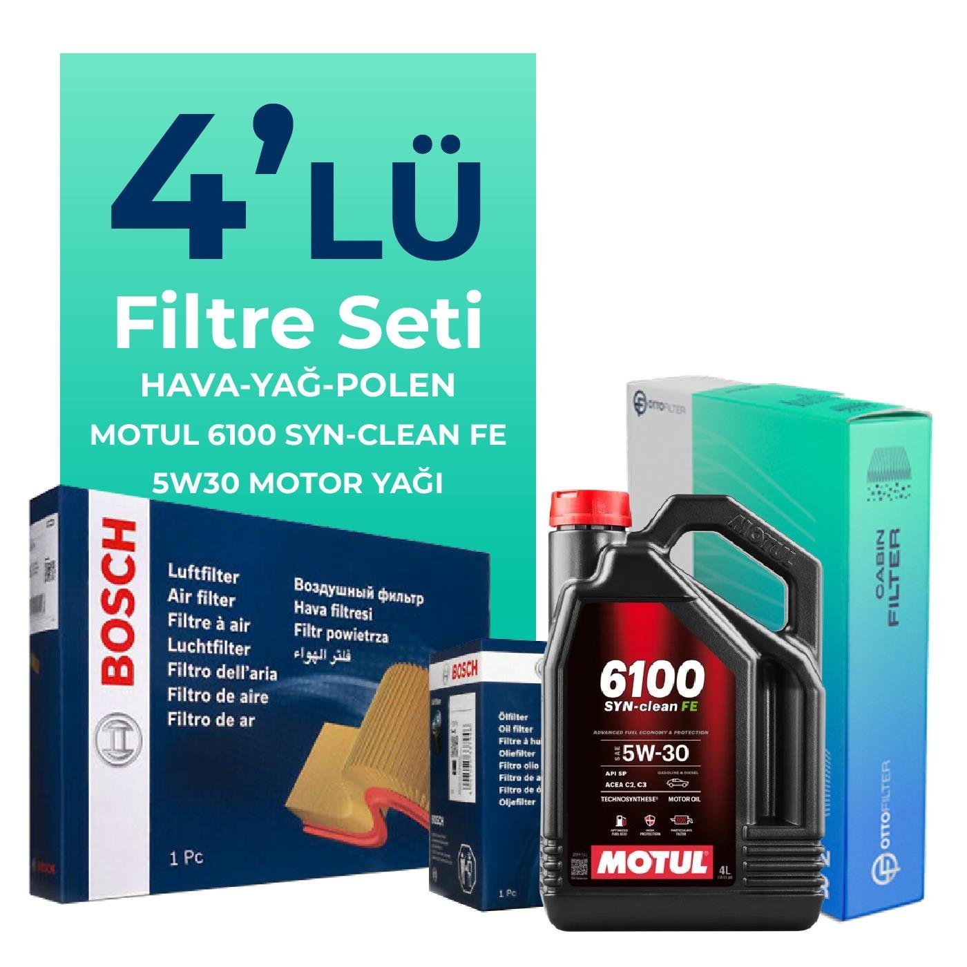 BOSCH Toyota Auris 1.33 Benzin Filtre Bakım Seti Motul Motor Yağlı (2006-2012) 4 Lü