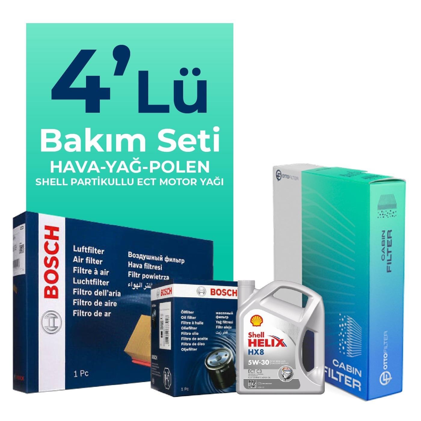 BOSCH Volkswagen Beetle 1.2 TSi Filtre Bakım Seti Shell Motor Yağlı (2011-2017) 4 Lü