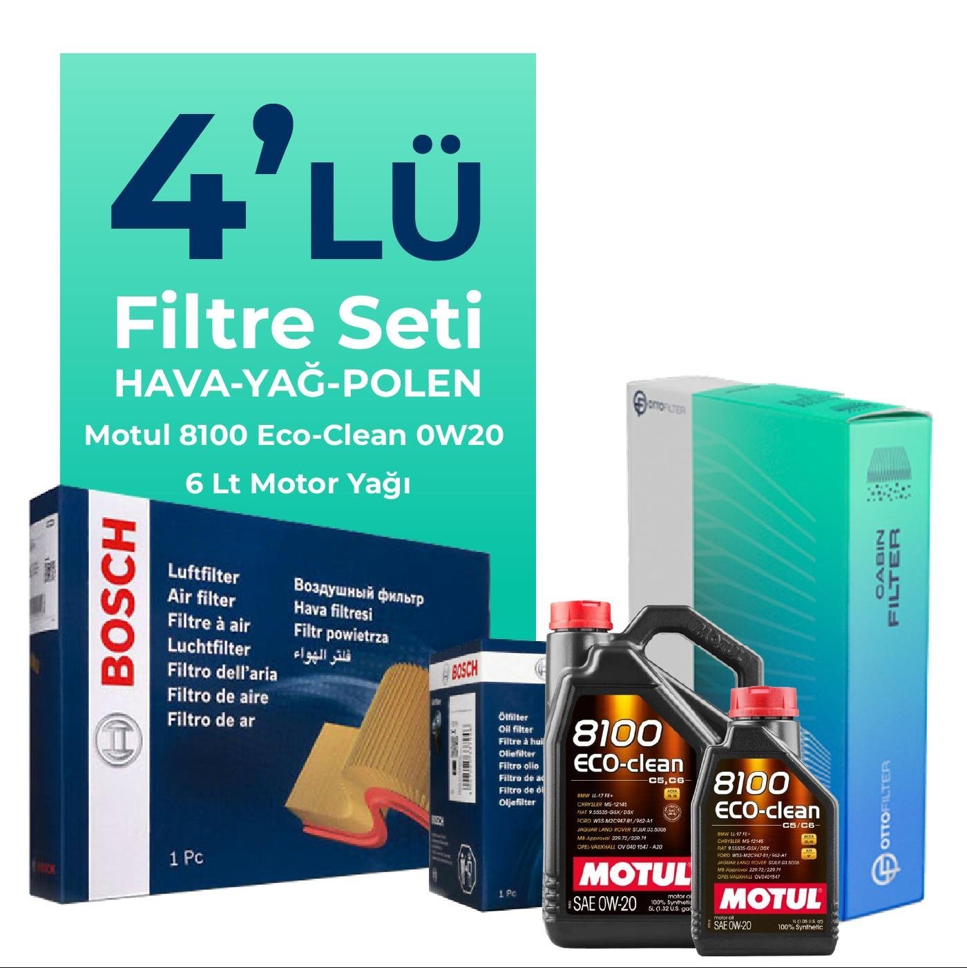 BOSCH Volvo S90 2.0 Dizel D5 Filtre Bakım Seti Motul Motor Yağlı (2016-2022) 4 Lü
