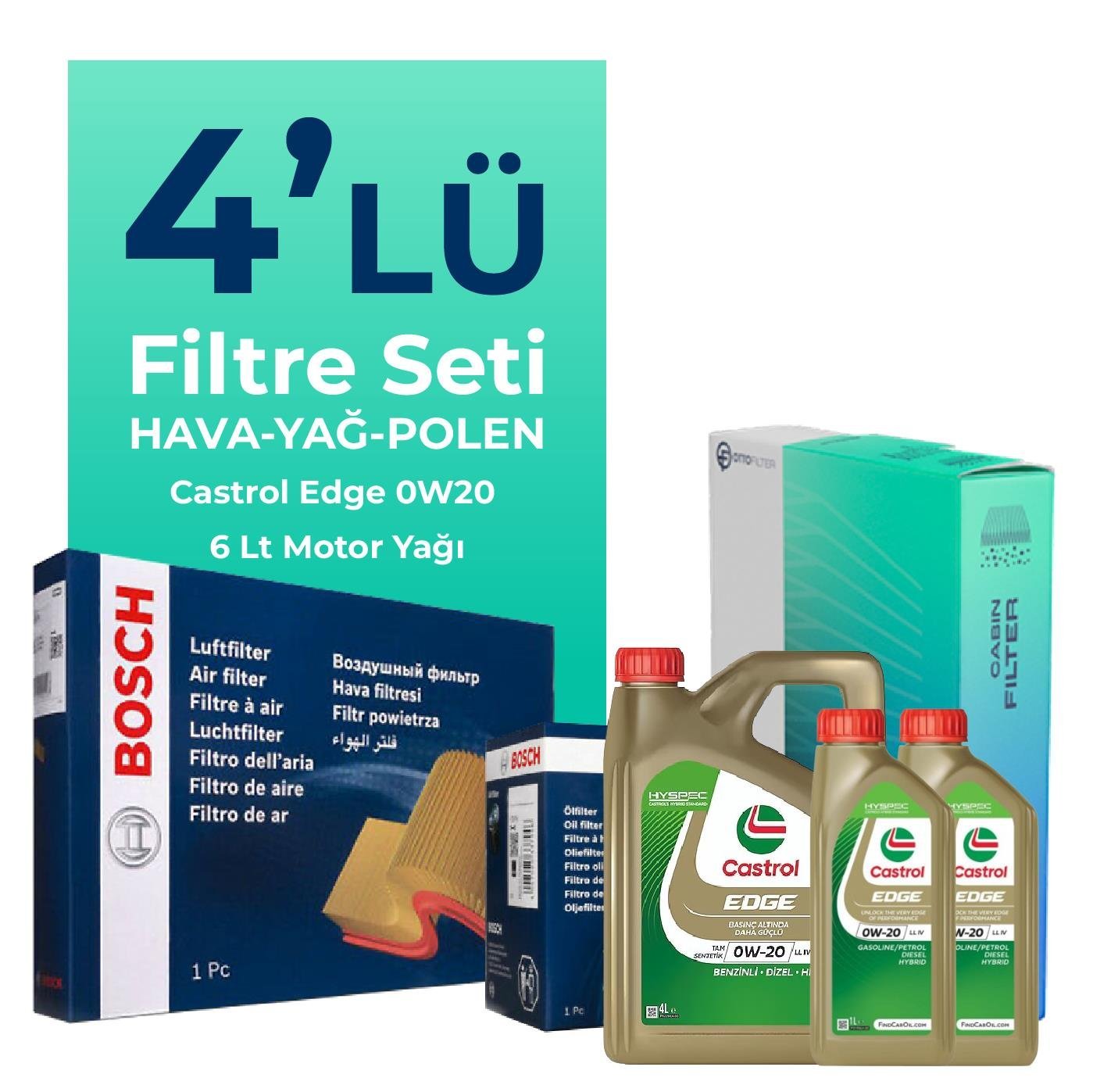 BOSCH Volvo XC40 2.0 Dizel Filtre Bakım Seti Castrol Motor Yağlı (2018-2023) 4 Lü