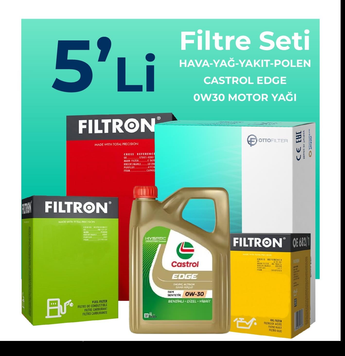 Filtron Audi A4 40 TDi Filtre Bakım Seti Castrol Motor Yağlı (2020-2024) 5 Li
