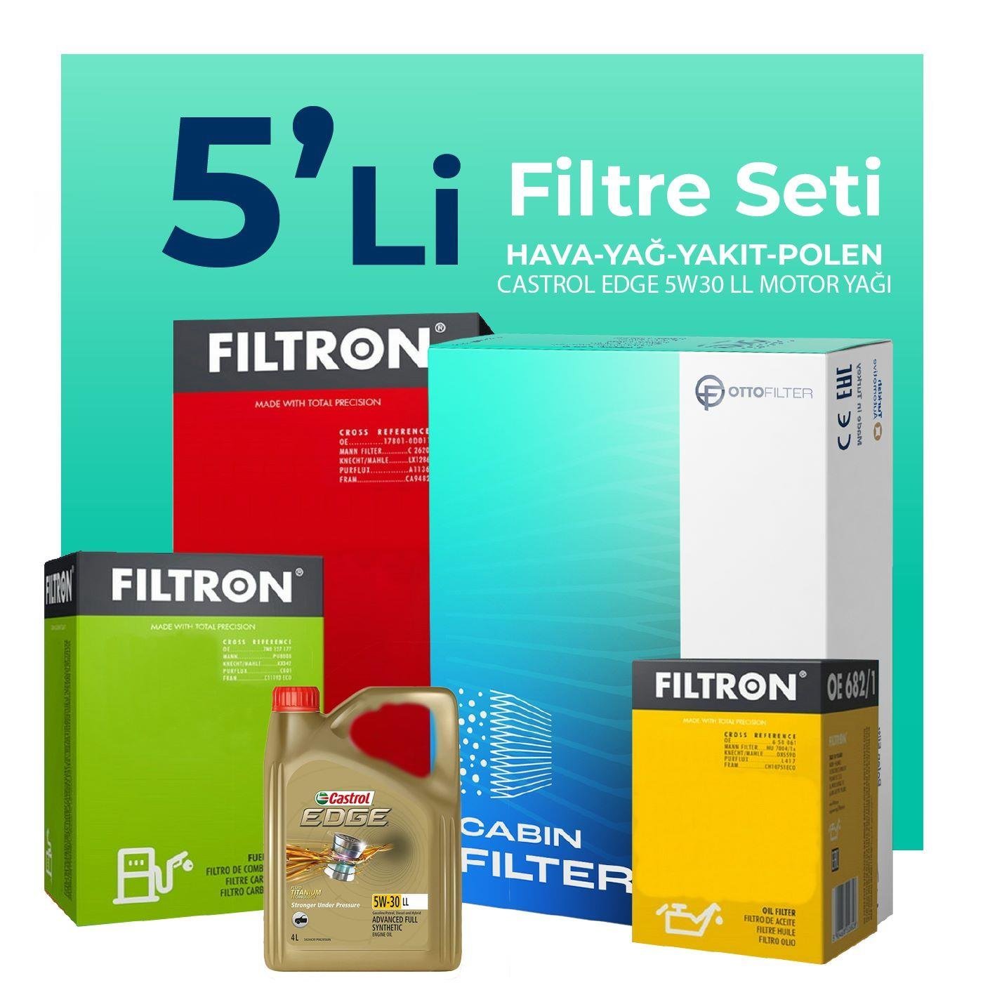Filtron BMW 2.16D Gran Tourer Filtre Bakım Seti Castrol Motor Yağlı (2014-2018) 5 Li