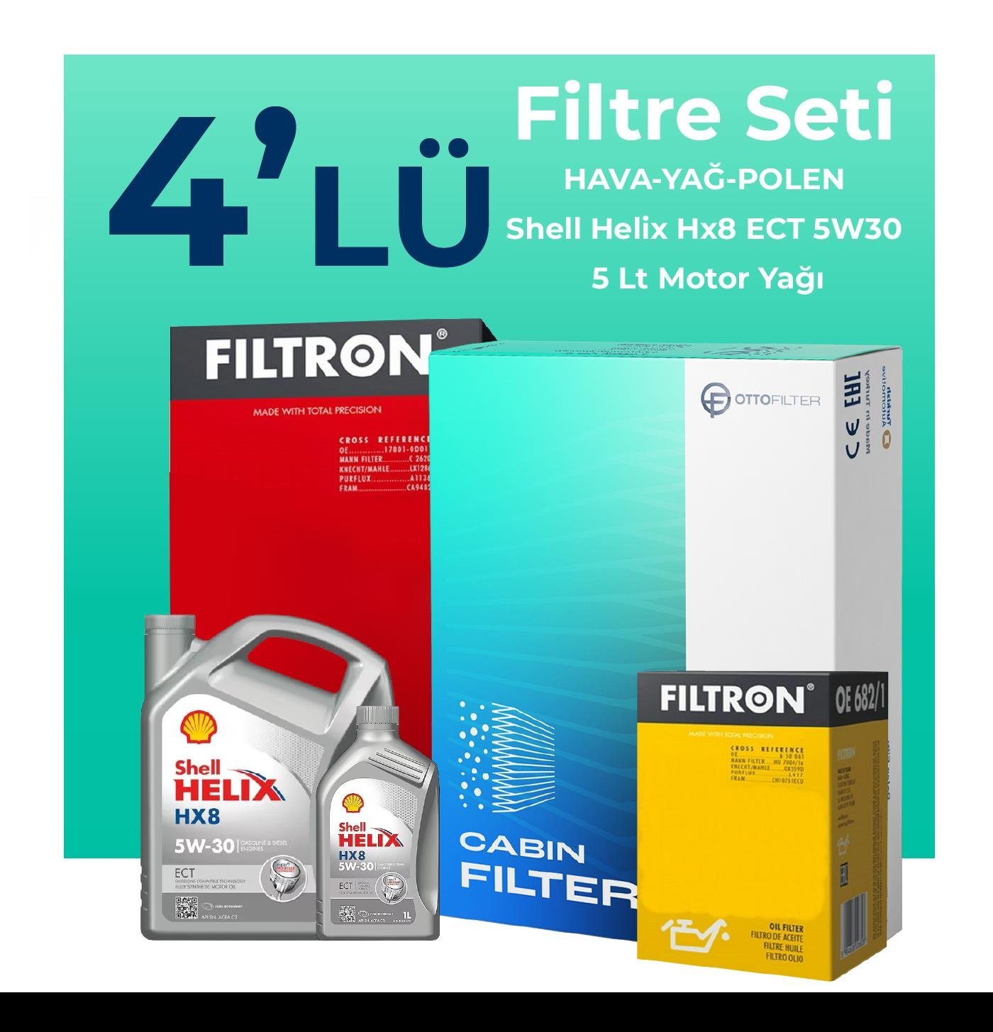 Filtron BMW 2.18i Coupe Filtre Bakım Seti Shell Motor Yağlı (2015-2020) 4 Lü