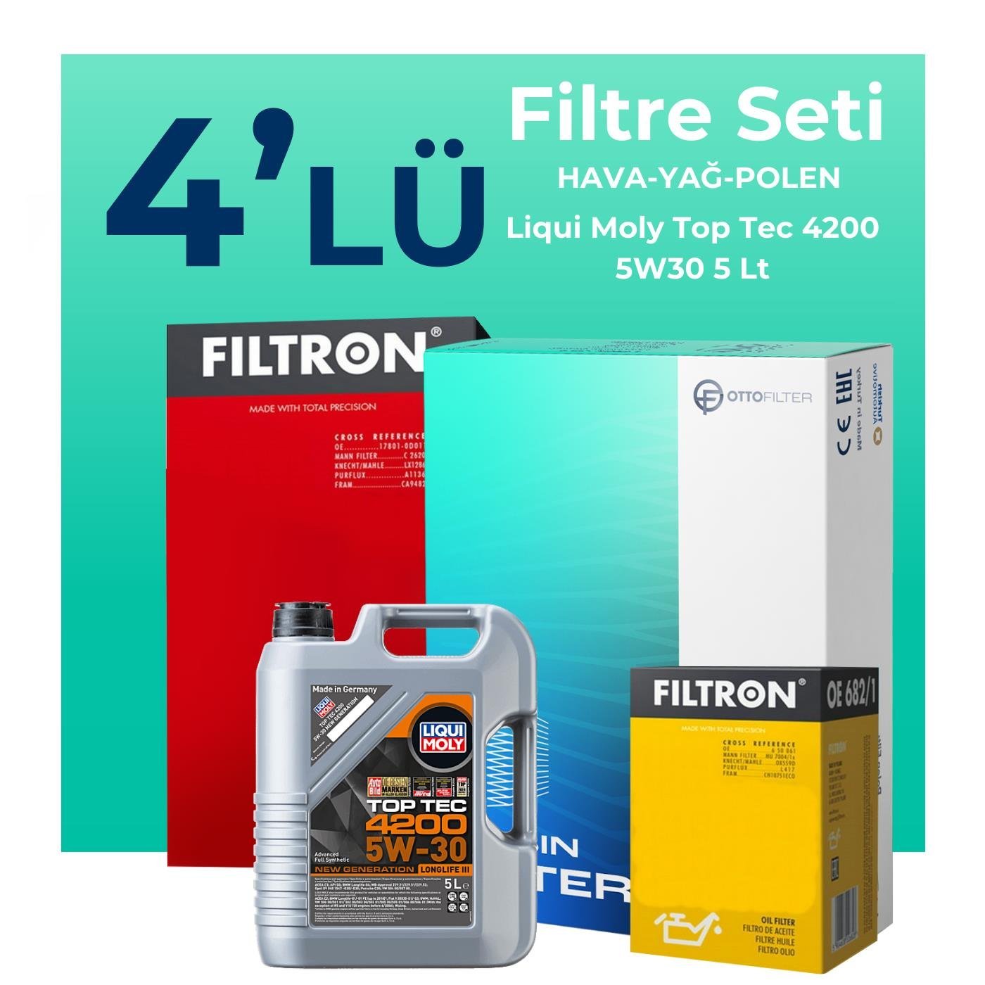 Filtron BMW 3.20 Benzinli 184 HP Filtre Bakım Seti Liqui Moly Motor Yağlı (2012-2014) 4 Lü