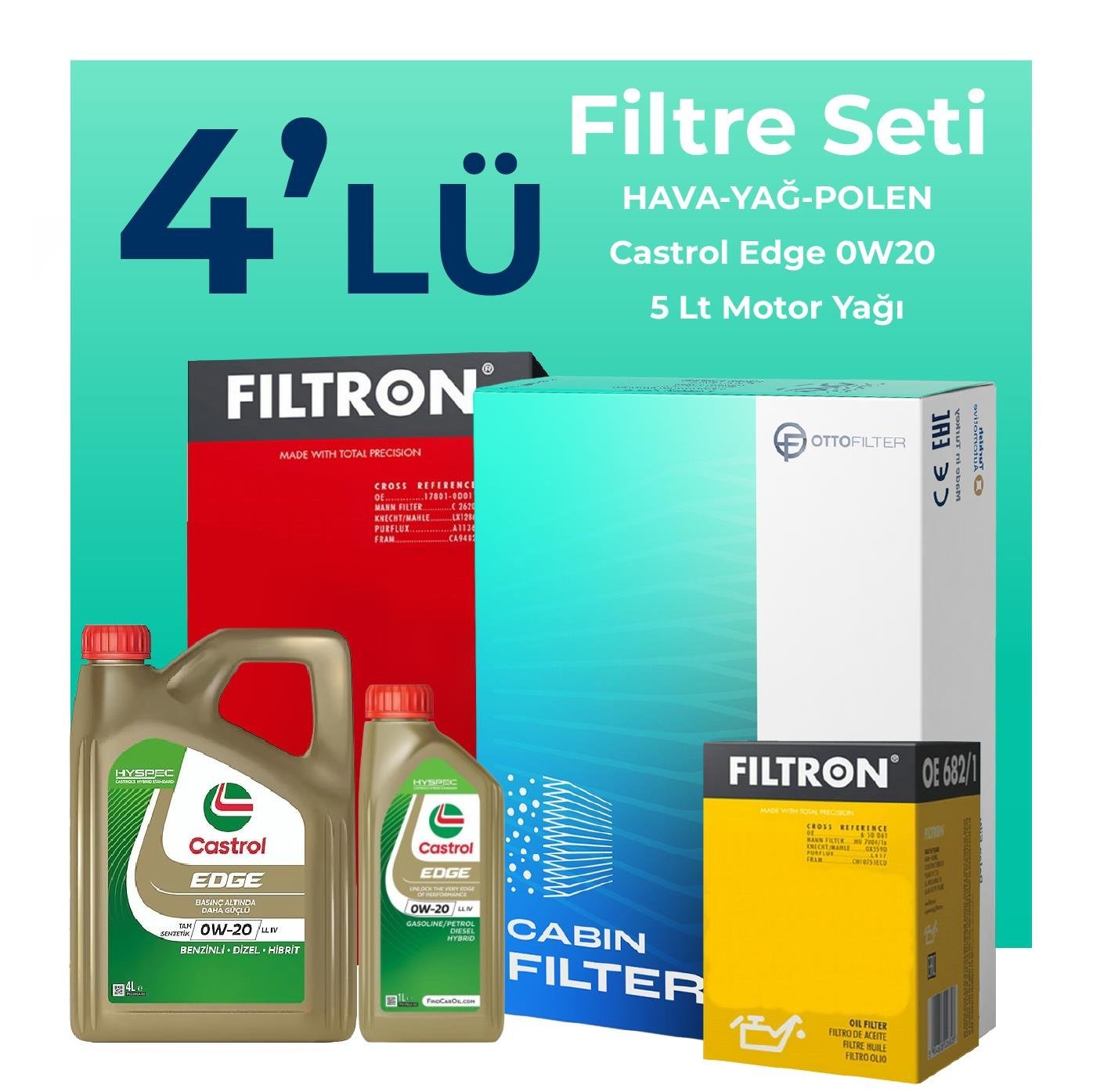 Filtron BMW 4.20 Benzinli Filtre Bakım Seti Castrol Motor Yağlı (2020-2024) 4 Lü