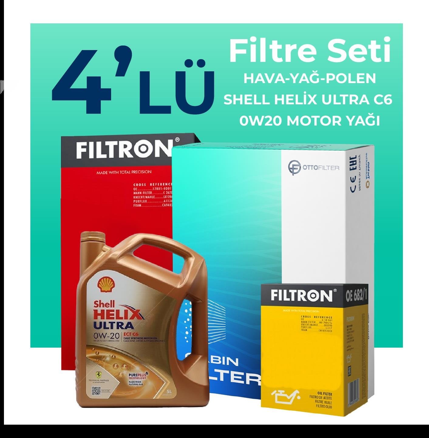 Filtron BMW 4.20 Benzinli Filtre Bakım Seti Shell Motor Yağlı (2020-2024) 4 Lü