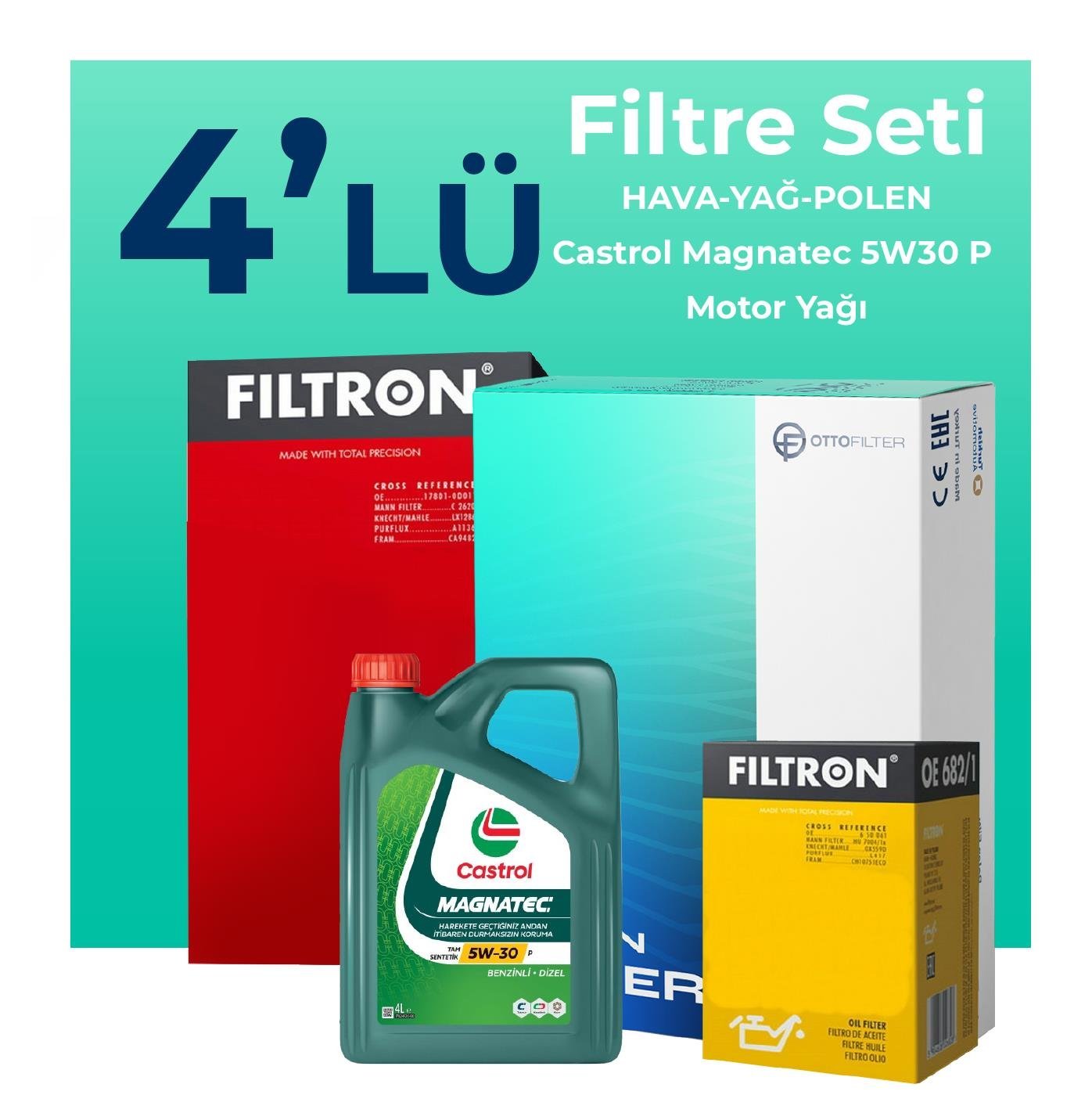 Filtron Citroen Berlingo 1.5 Dizel Filtre Bakım Seti Castrol Motor Yağlı (2018-2024) 4 Lü