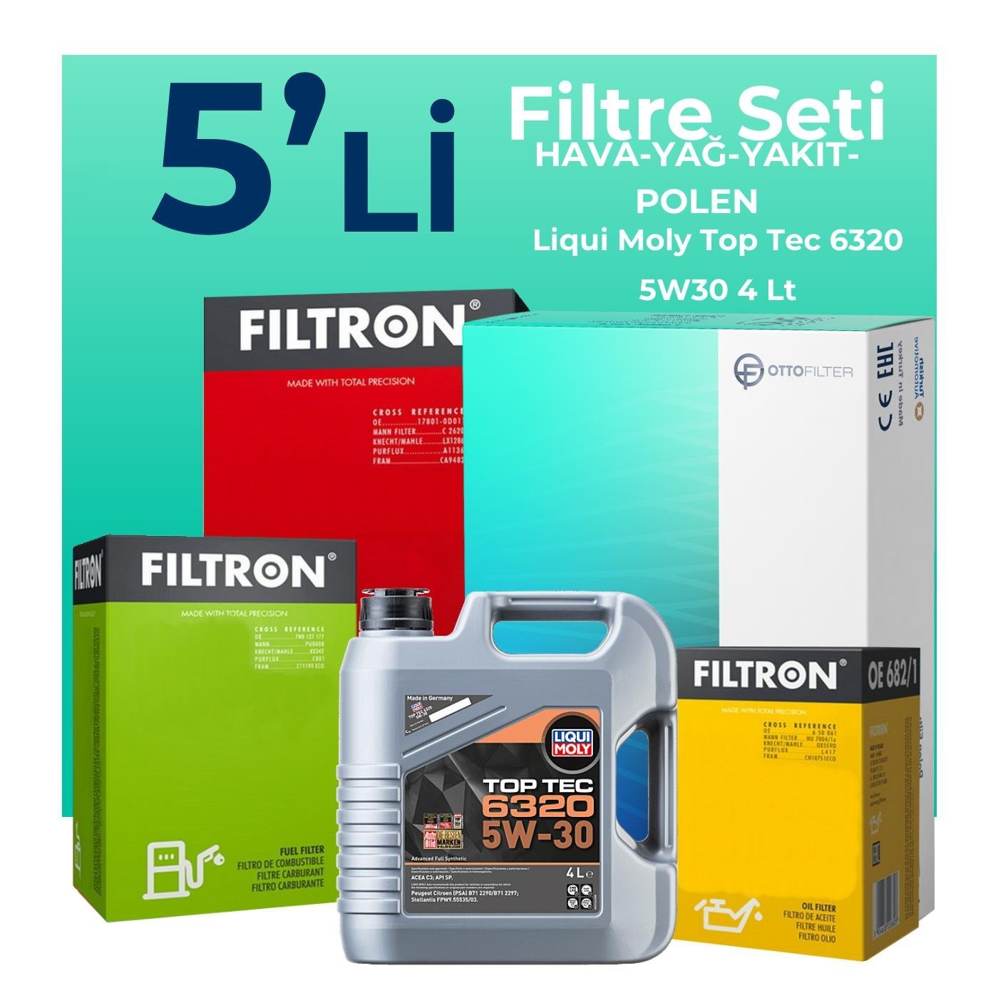 Filtron Citroen C5 AirCross 1.5 Dizel Filtre Bakım Seti Liqui Moly Motor Yağlı (2019-2023) 5 Li