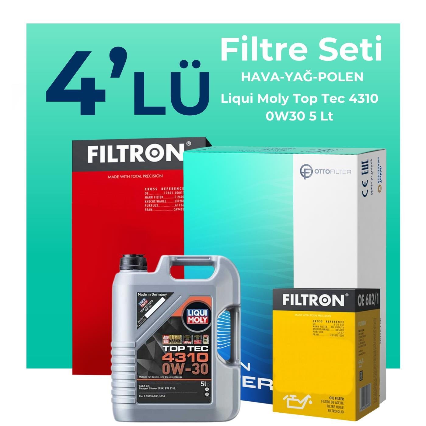 Filtron Fiat 500X 1.3 Benzinli Filtre Bakım Seti Liqui Moly Motor Yağlı (2019-2023) 4 Lü