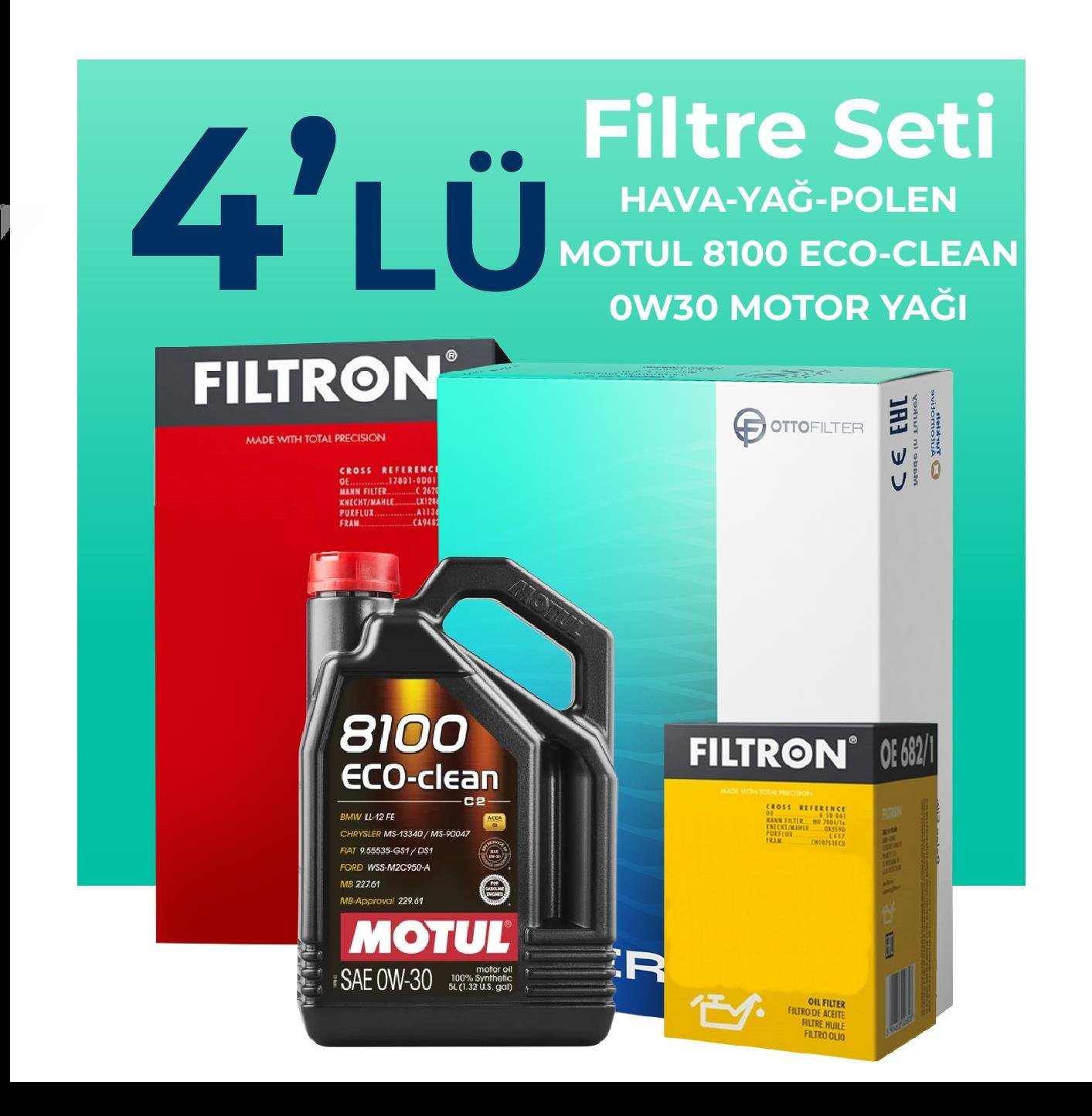 Filtron Fiat 500X 1.4 Benzinli Filtre Bakım Seti Motul Motor Yağlı (2014-2024) 4 Lü