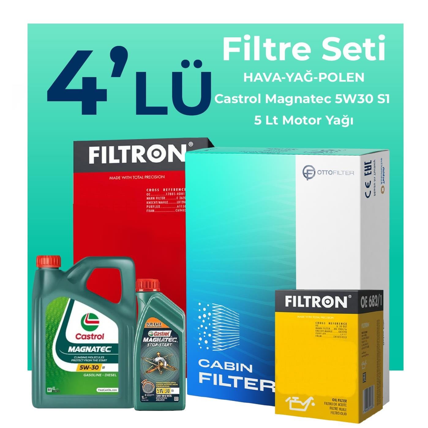 Filtron Fiat 500X 1.6 Dizel Filtre Bakım Seti Castrol Motor Yağlı (2014-2024) 4 Lü