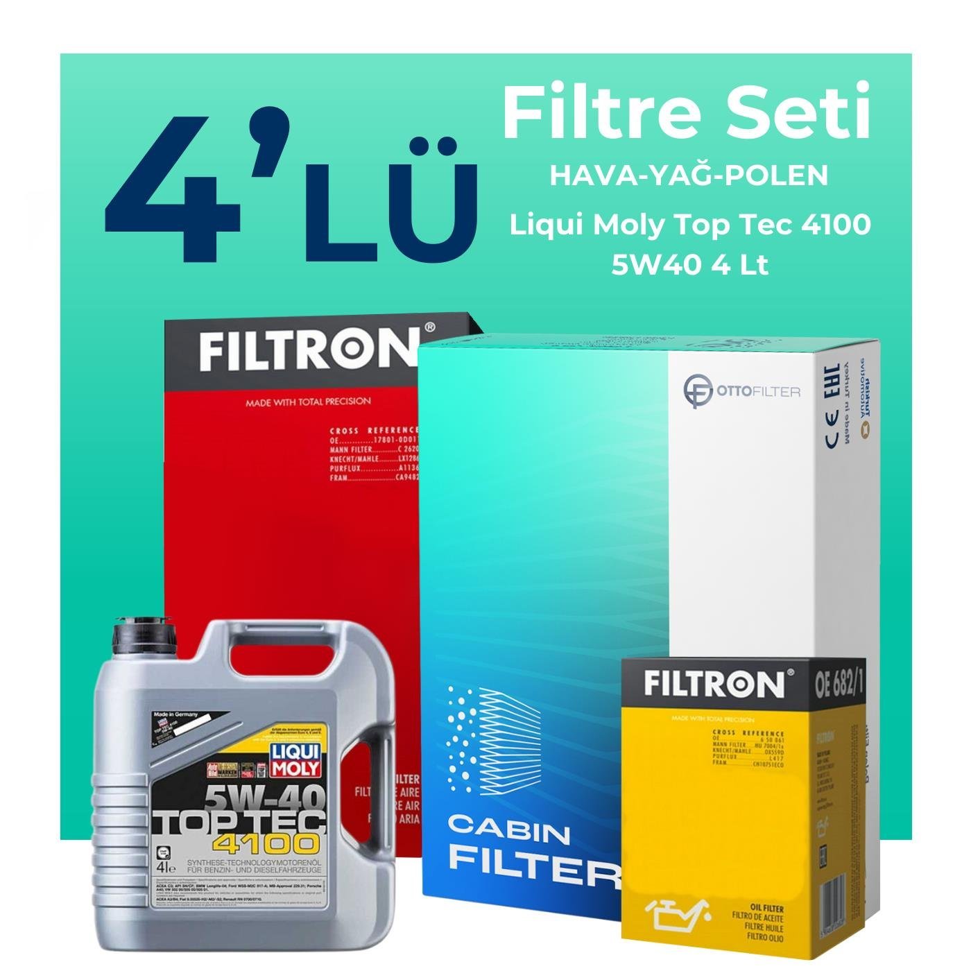 Filtron Fiat Bravo 1.4 Benzinli Filtre Bakım Seti Liqui Moly Motor Yağlı (2007-2015) 4 Lü