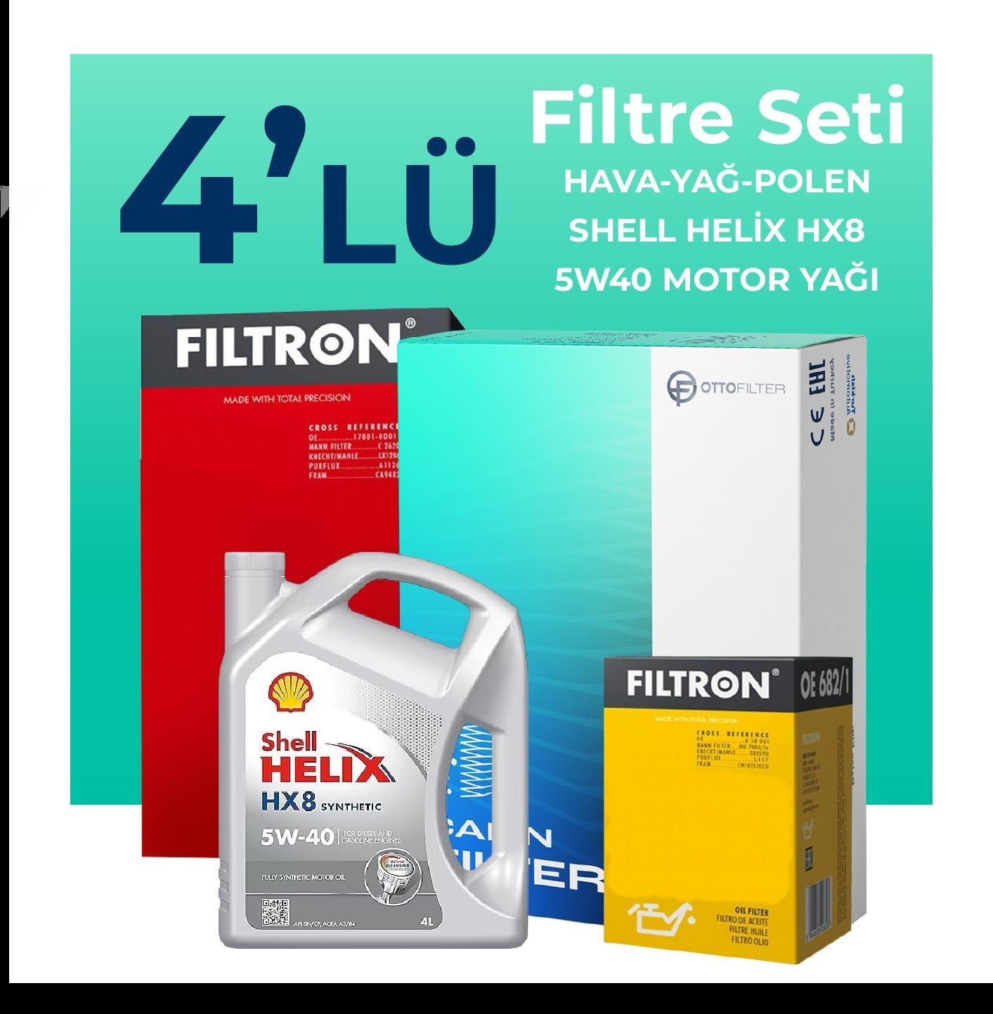Filtron Fiat Bravo 1.4 Benzinli Filtre Bakım Seti Shell Motor Yağlı (2007-2015) 4 Lü