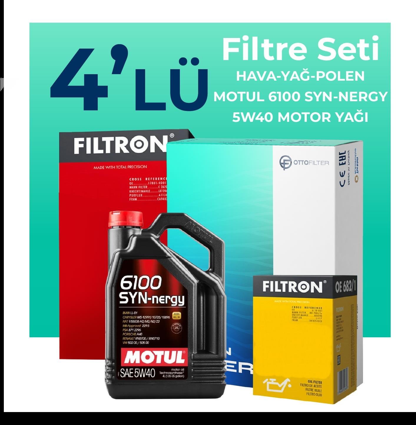 Filtron Fiat Bravo 1.4 T-Jet Benzinli Filtre Bakım Seti Motul Motor Yağlı (2007-2015) 4 Lü