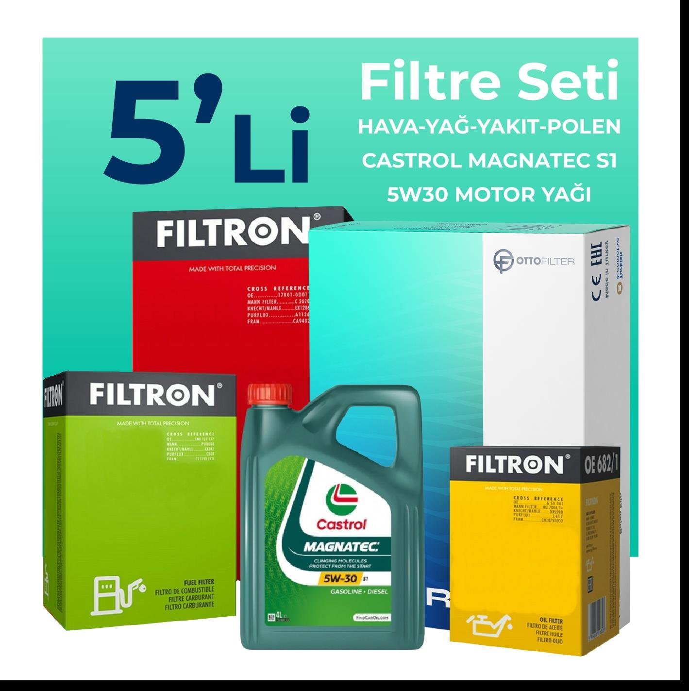 Filtron Fiat Doblo 1.3 Dizel Filtre Bakım Seti Castrol Motor Yağlı (2001-2010) 5 Li