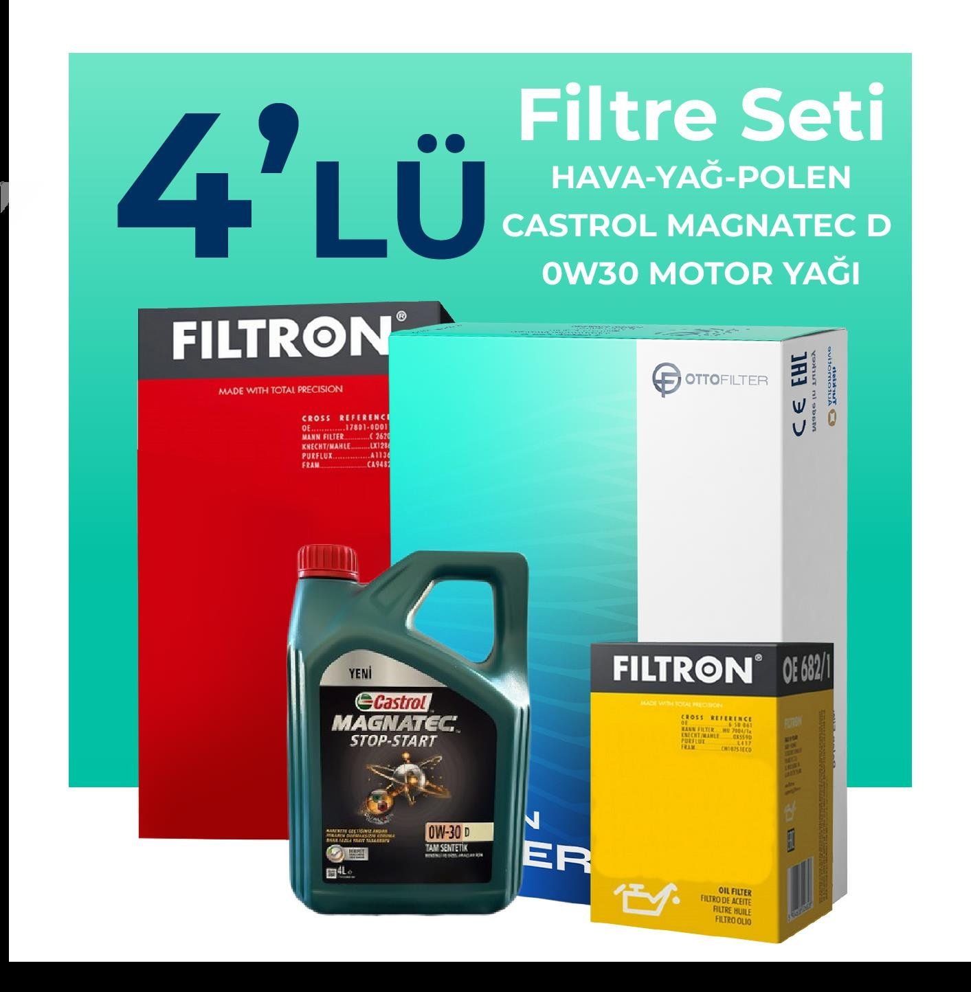 Filtron Fiat Ducato 2.3 Dizel Filtre Bakım Seti Castrol Motor Yağlı (2019-2023) 4 Lü