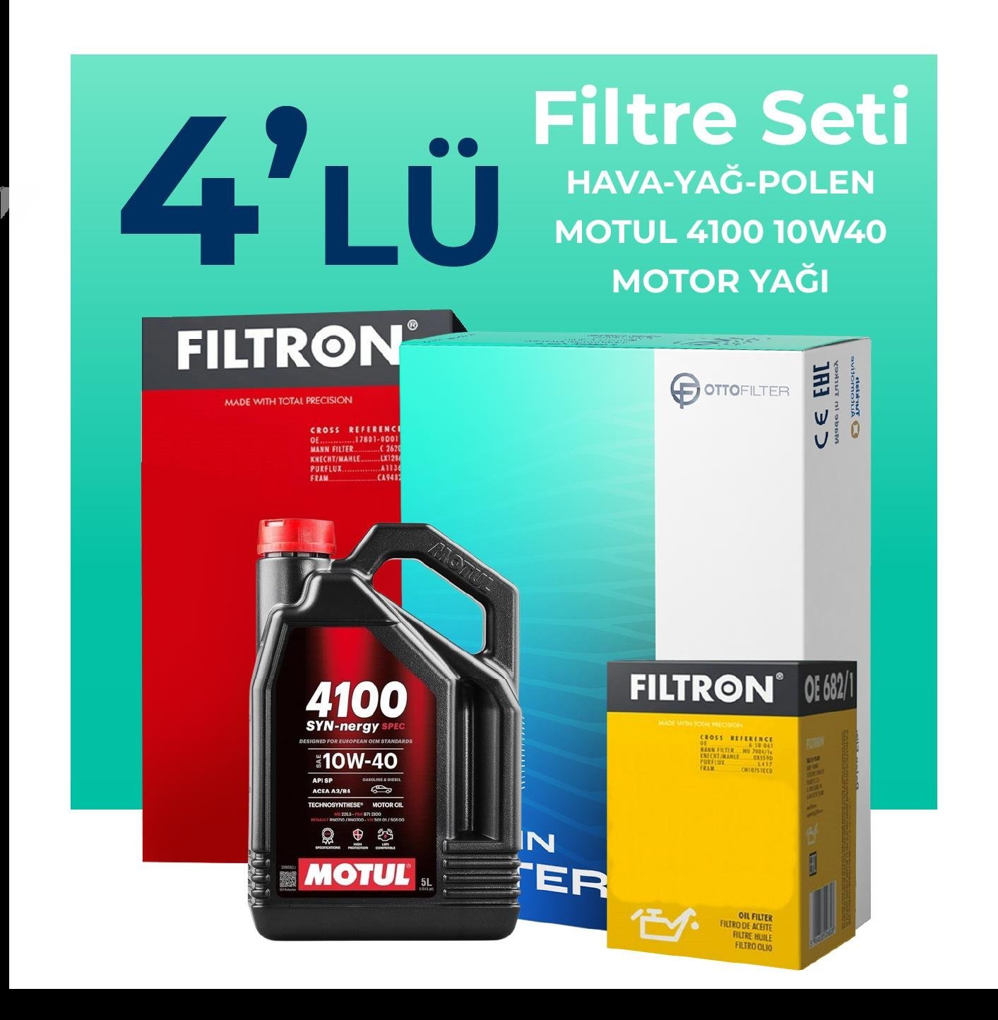 Filtron Fiat Panda 1.2 Benzinli Filtre Bakım Seti Motul Motor Yağlı (2004-2010) 4 Lü