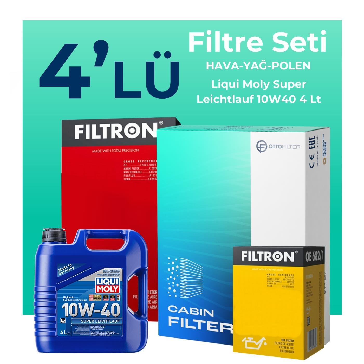 Filtron Fiat Stilo 1.6 Filtre Bakım Seti Liqui Moly Motor Yağlı (2001-2008) 4 Lü