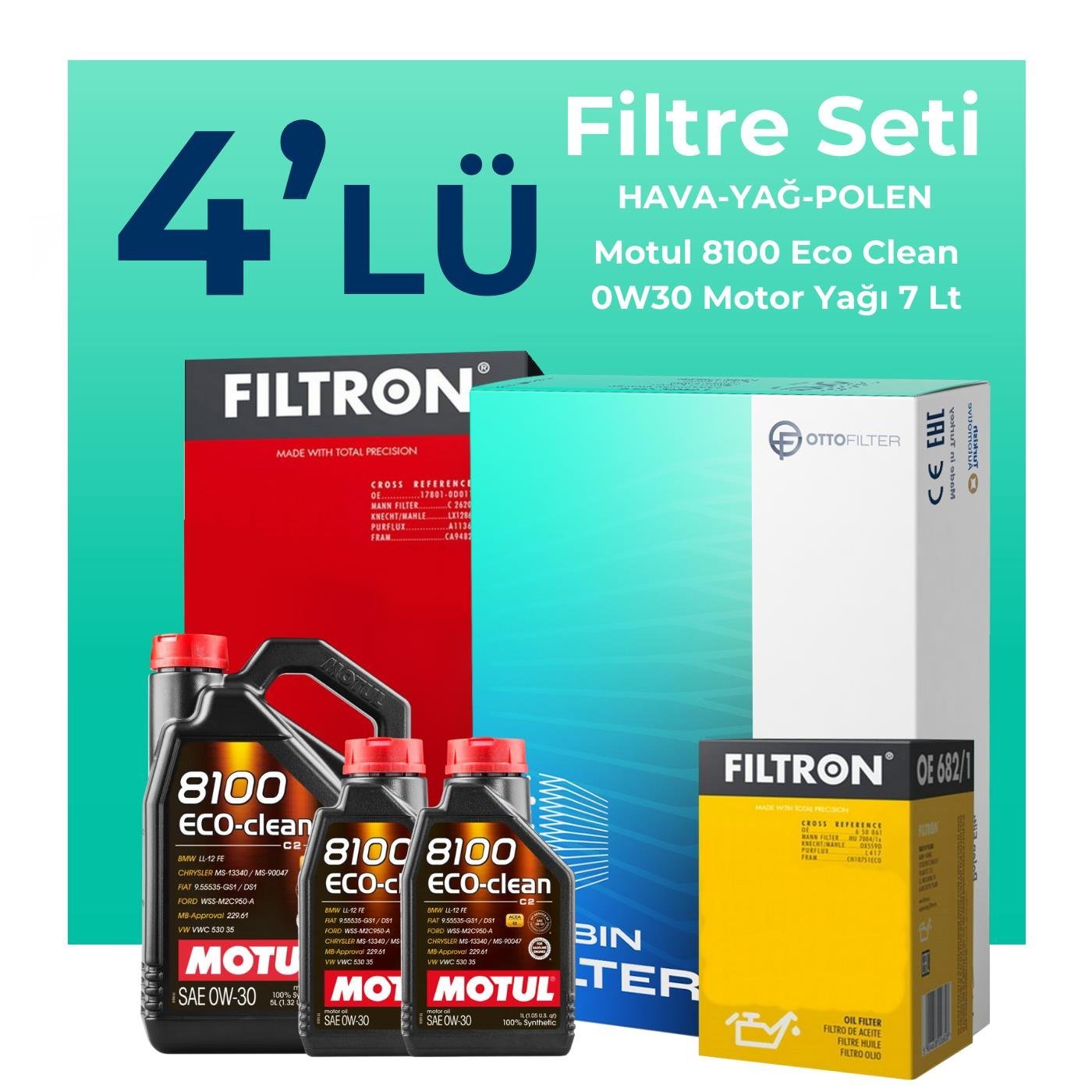 Filtron Ford Ranger 2.0 EcoBlue Filtre Bakım Seti Motul Motor Yağlı (2019-2022) 4 Lü
