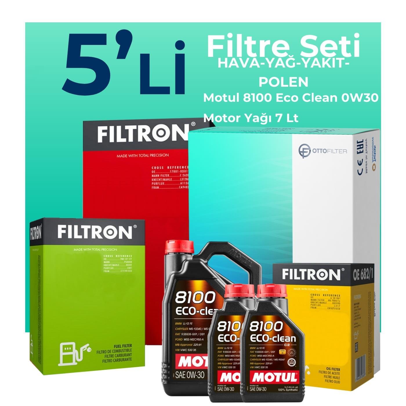 Filtron Ford Ranger 2.0 EcoBlue Filtre Bakım Seti Motul Motor Yağlı (2019-2022) 5 Li