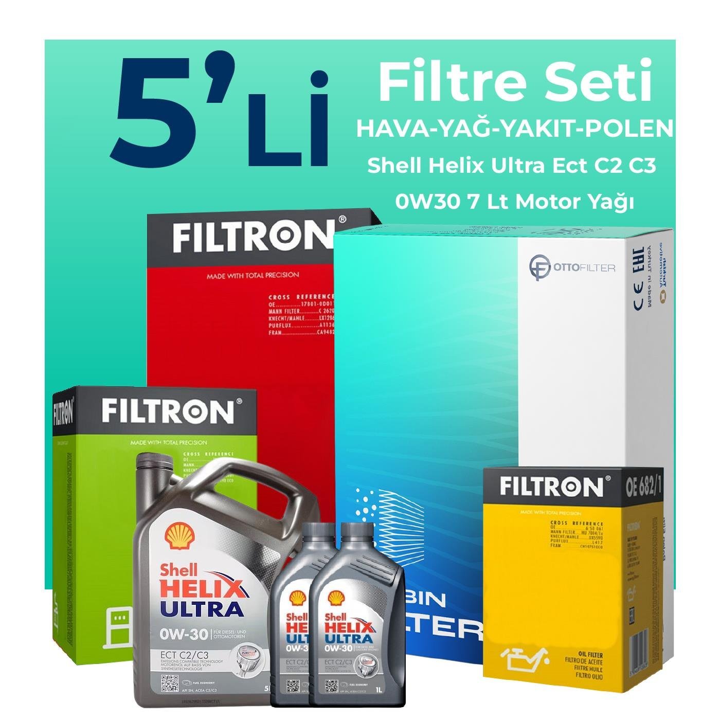 Filtron Ford Ranger 2.0 EcoBlue Filtre Bakım Seti Shell Motor Yağlı (2019-2022) 5 Li