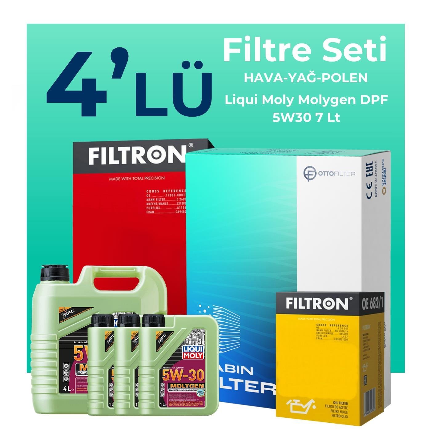 Filtron Ford Ranger 3.0 Dizel Filtre Bakım Seti Liqui Moly Motor Yağlı (2006-2012) 4 Lü