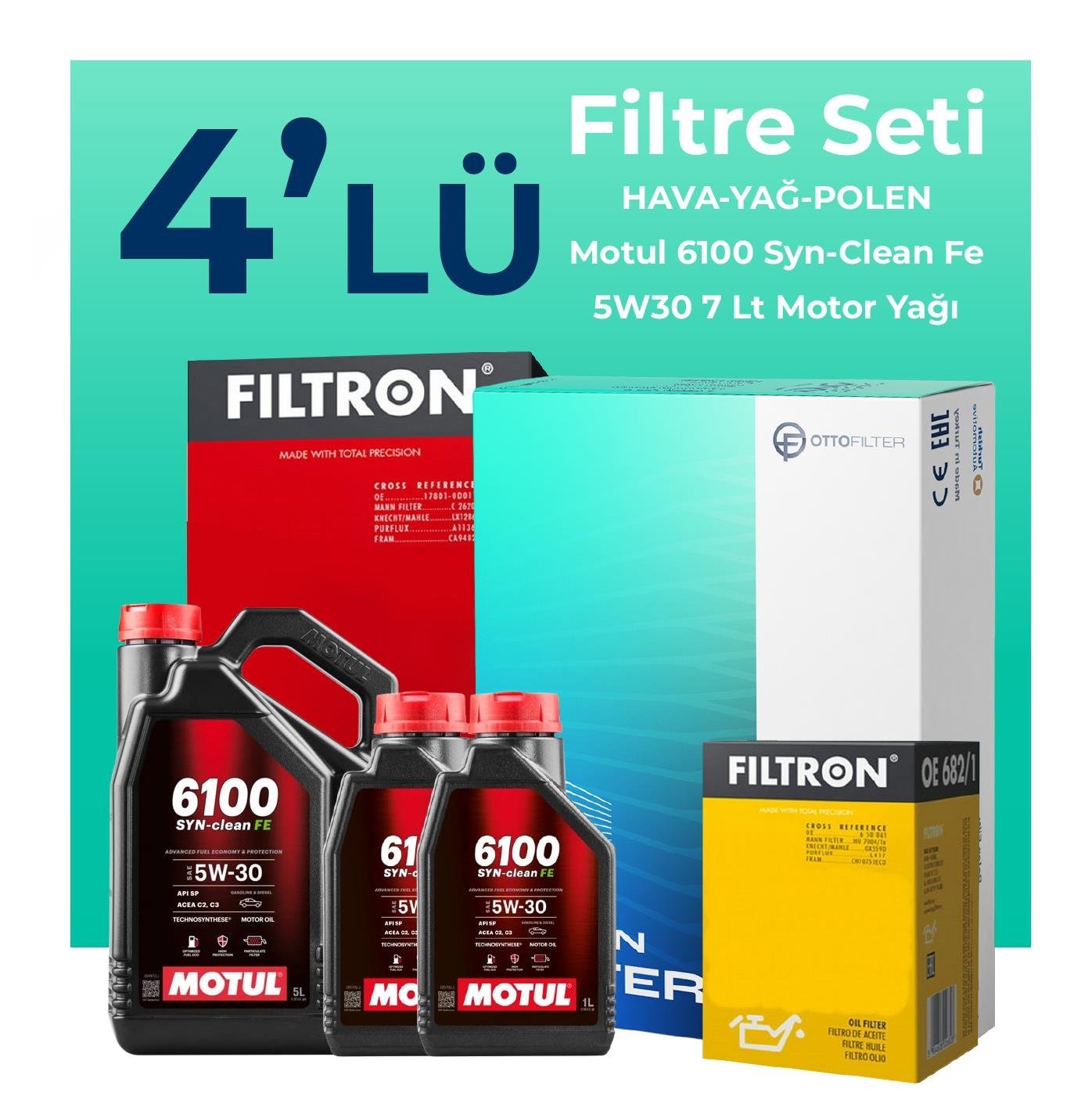 Filtron Ford Ranger 3.0 Dizel Filtre Bakım Seti Motul Motor Yağlı (2006-2012) 4 Lü