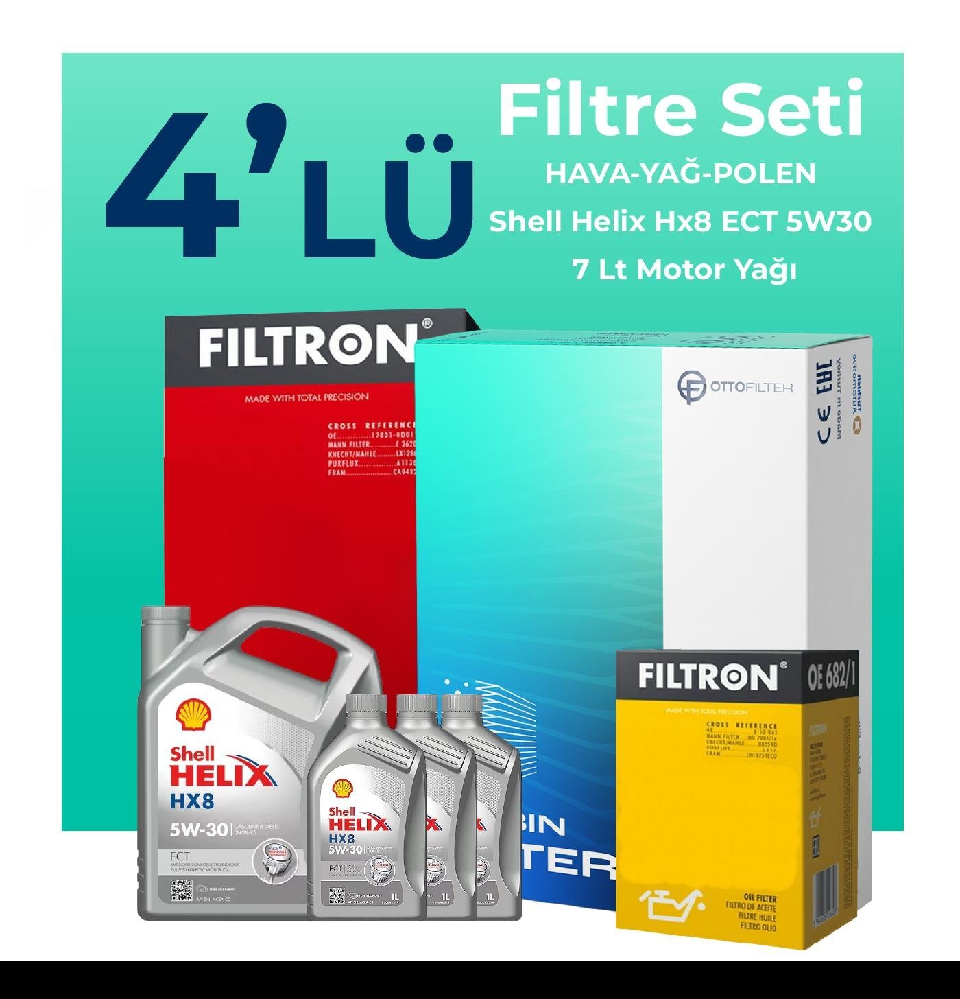 Filtron Ford Ranger 3.0 Dizel Filtre Bakım Seti Shell Motor Yağlı (2006-2012) 4 Lü