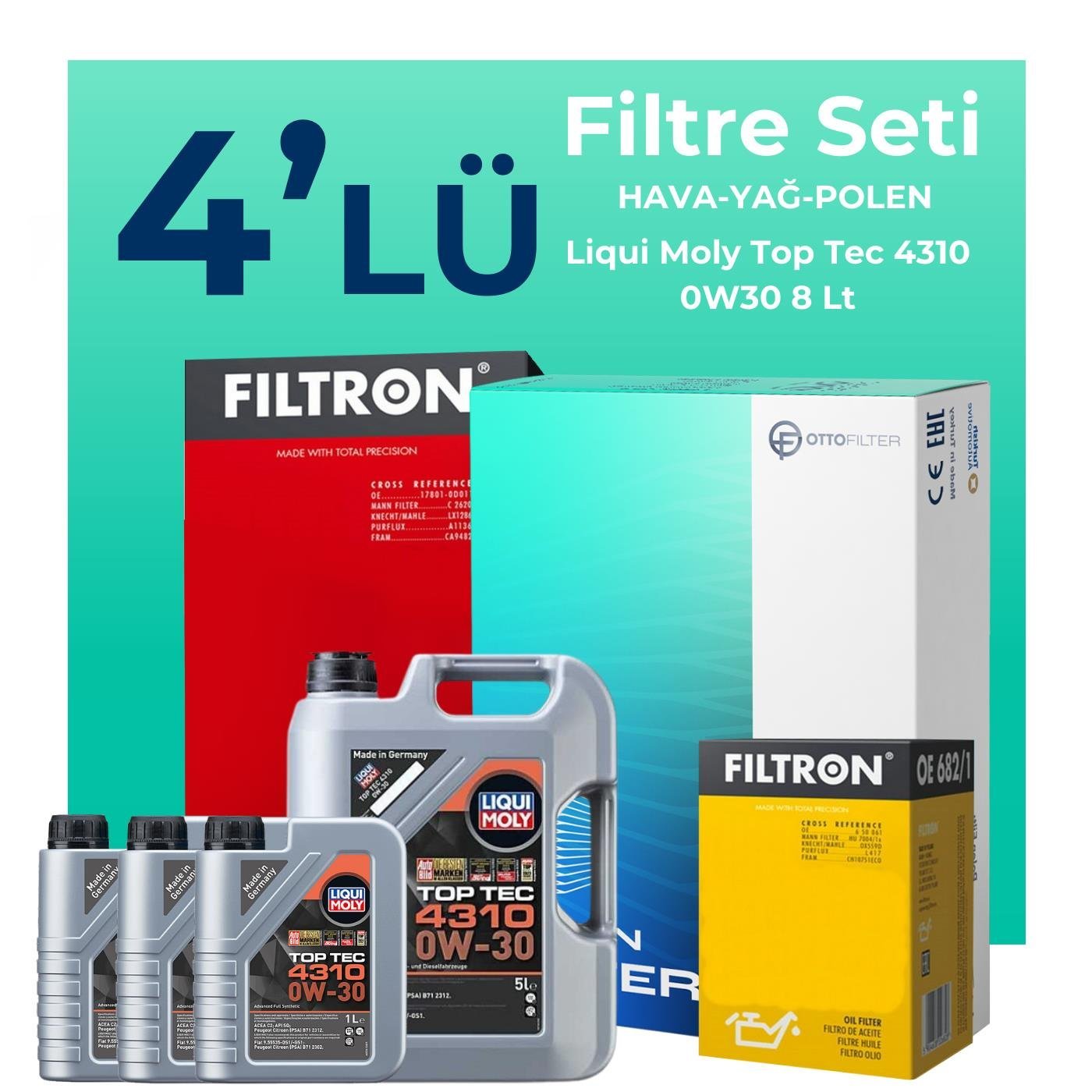Filtron Ford Tourneo Custom 2.0 Dizel Filtre Bakım Seti Liqui Moly Motor Yağlı (2015-2023) 4 Lü