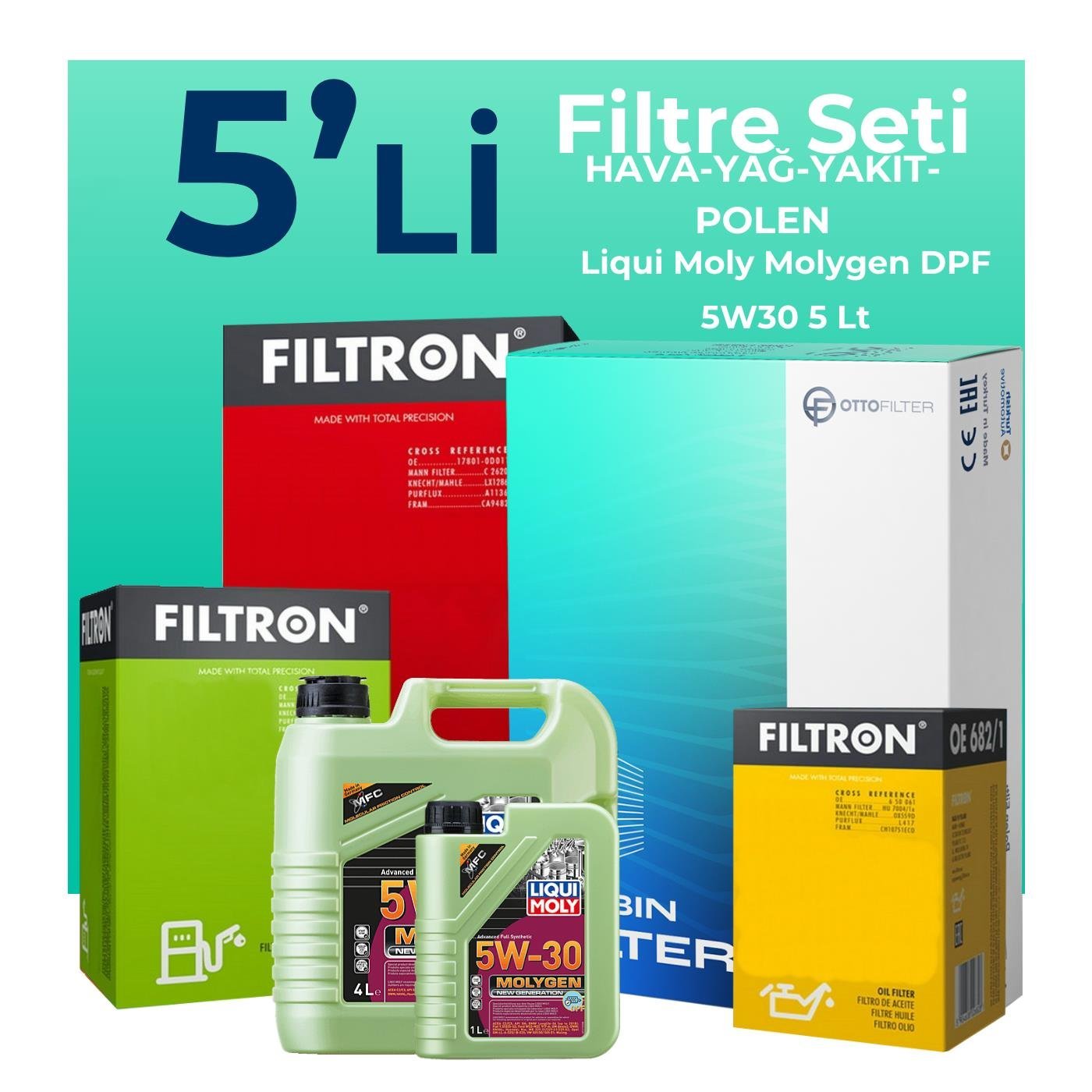 Filtron Hyundai i20 1.4 Dizel Filtre Bakım Seti Liqui Moly Motor Yağlı (2009-2014) 5 Li