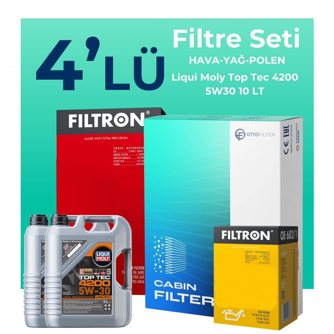 Filtron Jeep Commander 3.0 Dizel Filtre Bakım Seti Liqui Moly Motor Yağlı (2006-2011) 4 Lü