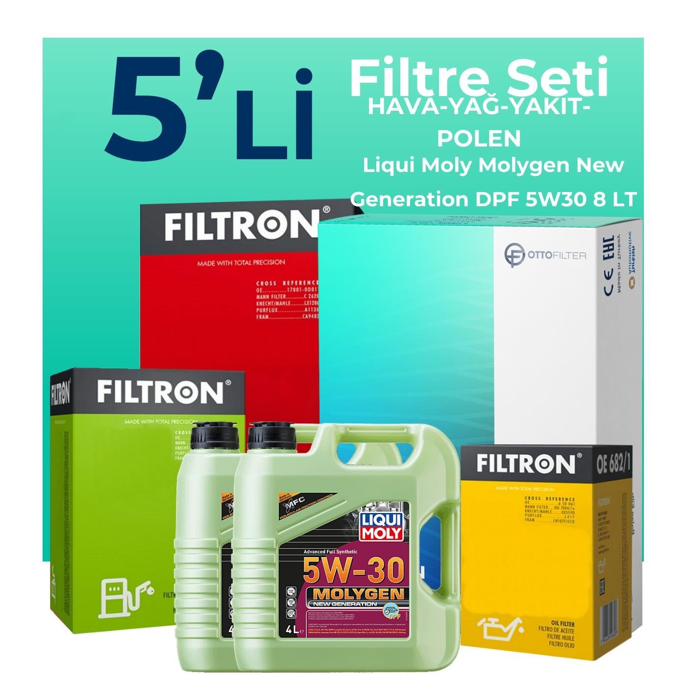 Filtron Kia Sportage 2.0 Dizel Filtre Bakım Seti Liqui Moly Motor Yağlı (2011-2015) 5 Li