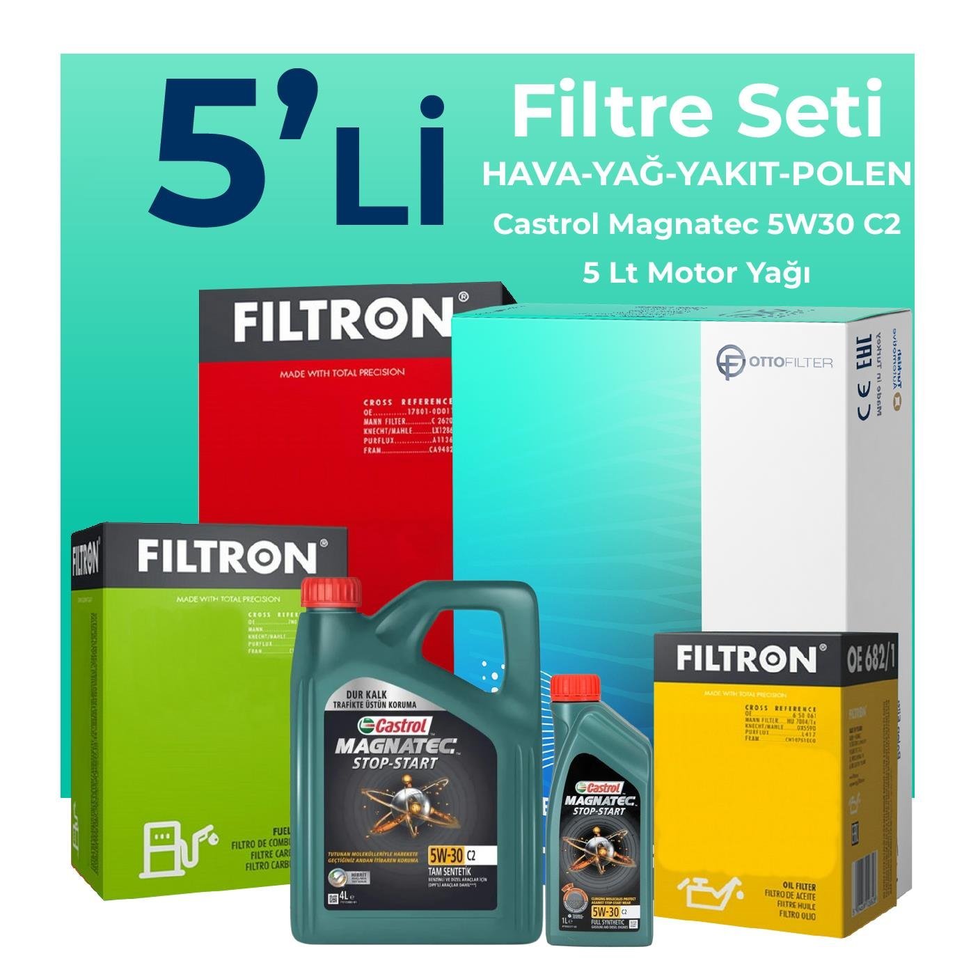 Filtron Kia Venga 1.4 Dizel Filtre Bakım Seti Castrol Motor Yağlı (2010-2014) 5 Li
