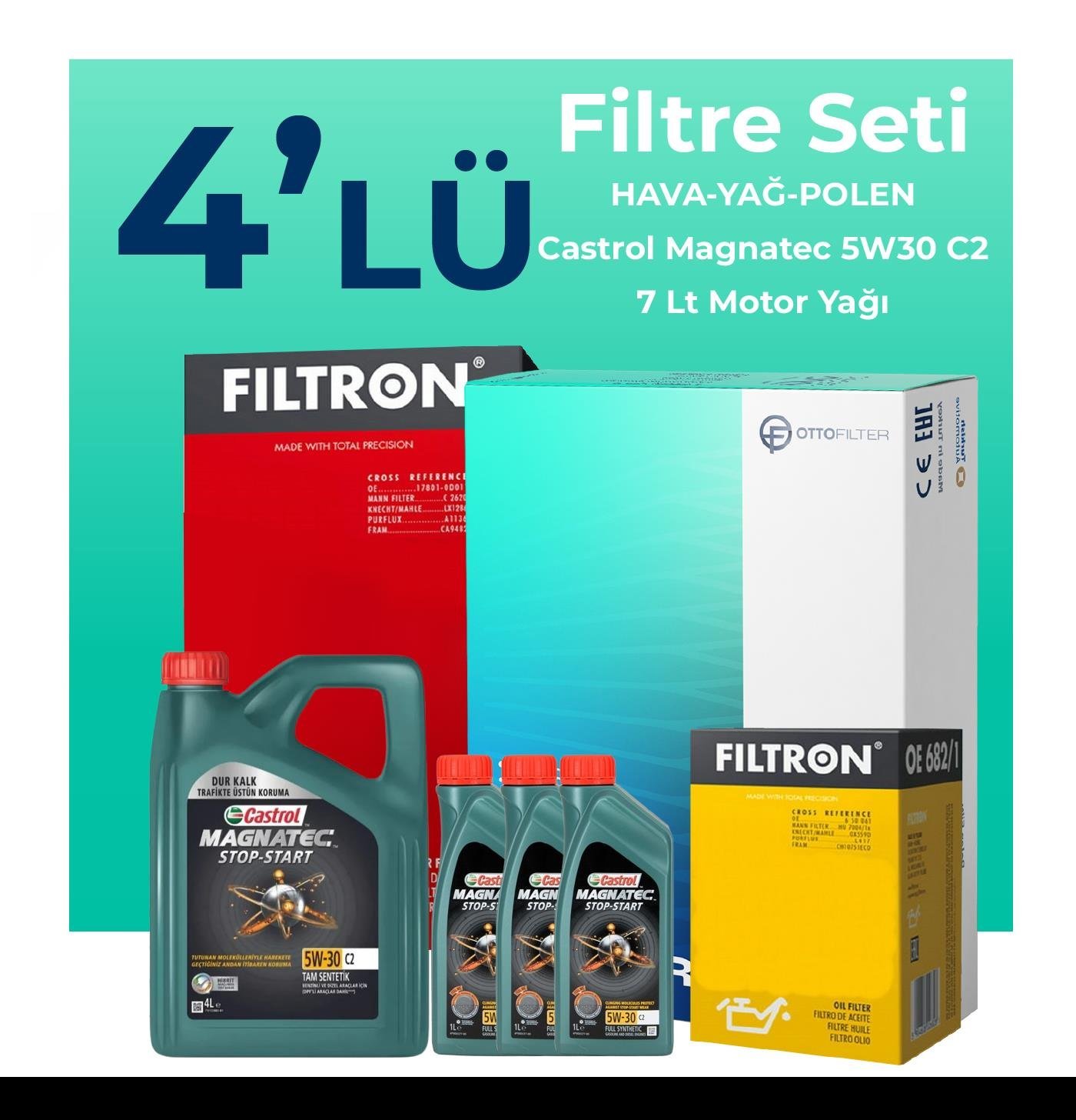 Filtron Mitsubishi L200 2.5 Dizel Filtre Bakım Seti Castrol Motor Yağlı (2008-2015) 4 Lü