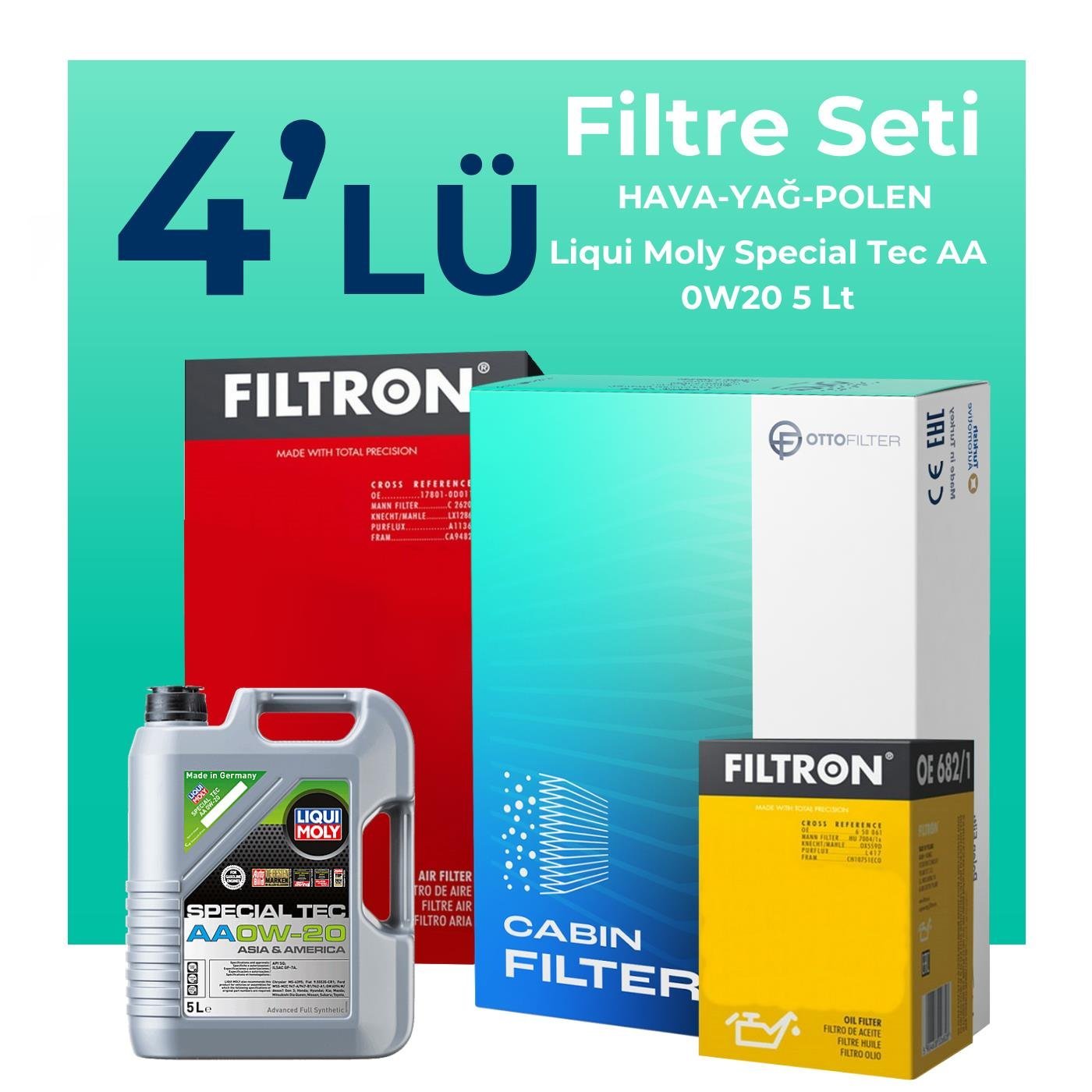 Filtron Mitsubishi Outlander 2.0 Filtre Bakım Seti Liqui Moly Motor Yağlı (2012-2017) 4 Lü