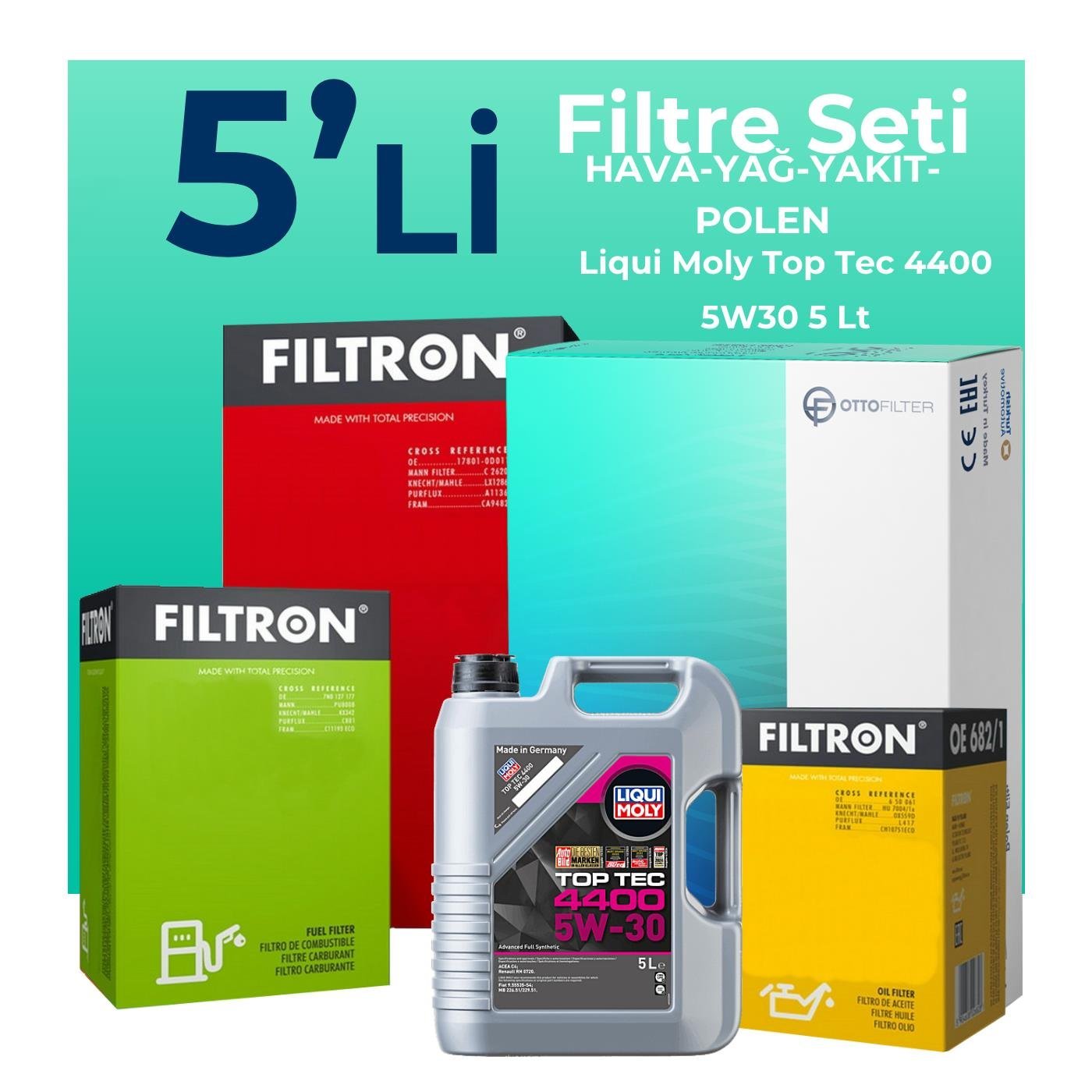 Filtron Nissan Juke 1.5 Dizel Filtre Bakım Seti Liqui Moly Motor Yağlı (2011-2014) 5 Li