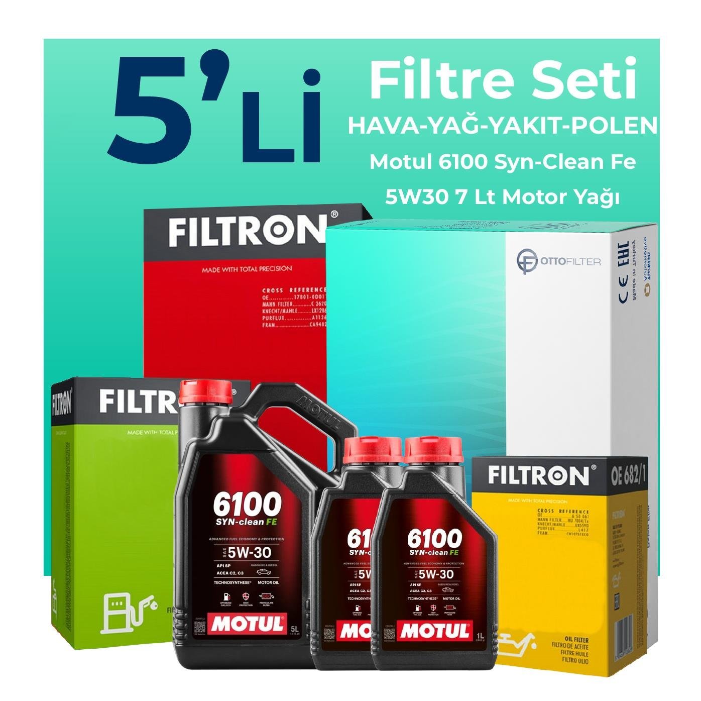 Filtron Nissan Navara 2.3 Dizel Filtre Bakım Seti Motul Motor Yağlı (2015-2021) 5 Li
