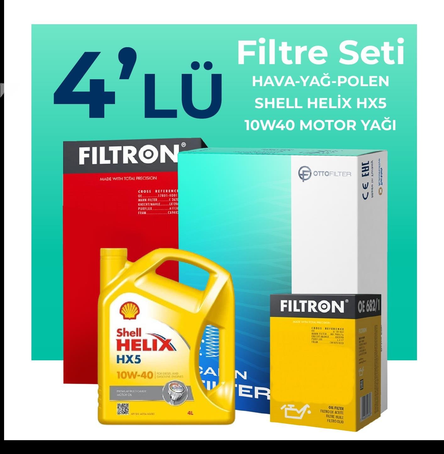 Filtron Nissan Primera 1.6 Filtre Bakım Seti Shell Motor Yağlı (2002-2007) 4 Lü