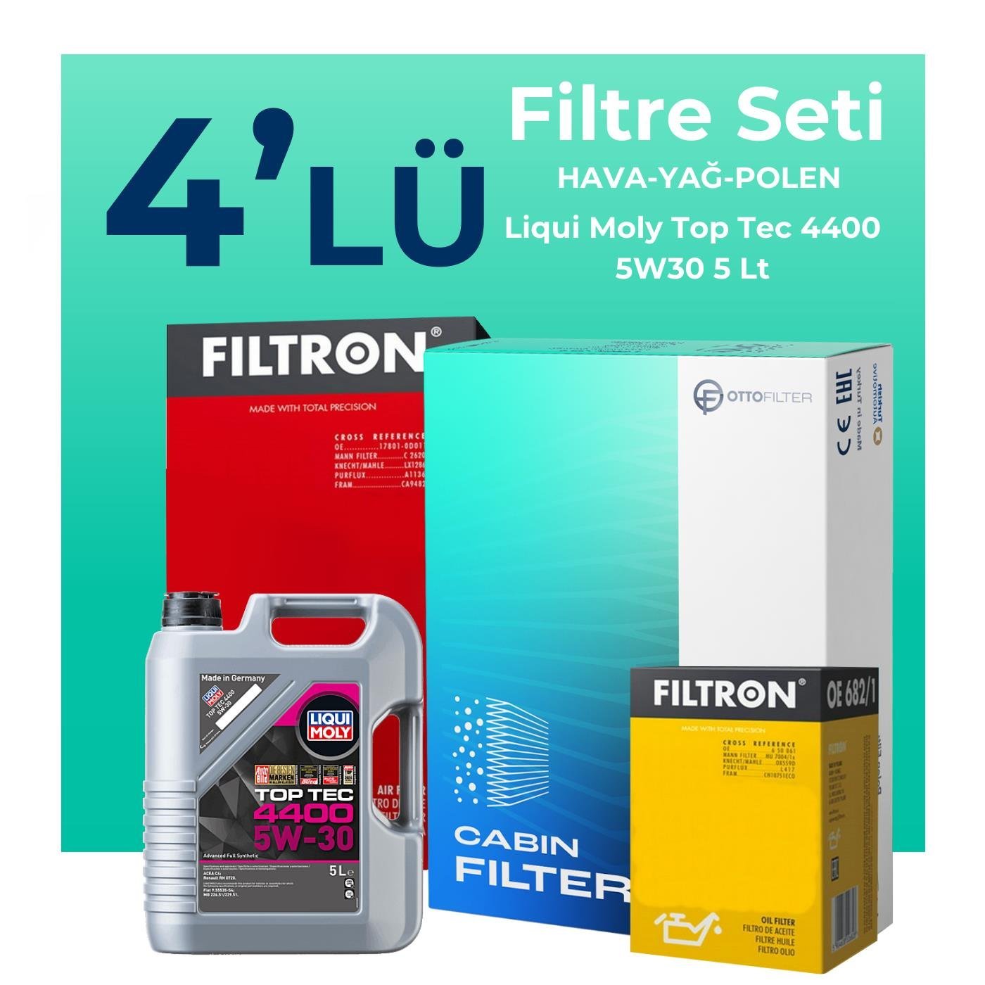 Filtron Nissan Pulsar 1.5 Dizel Filtre Bakım Seti Liqui Moly Motor Yağlı (2015-2018) 4 Lü