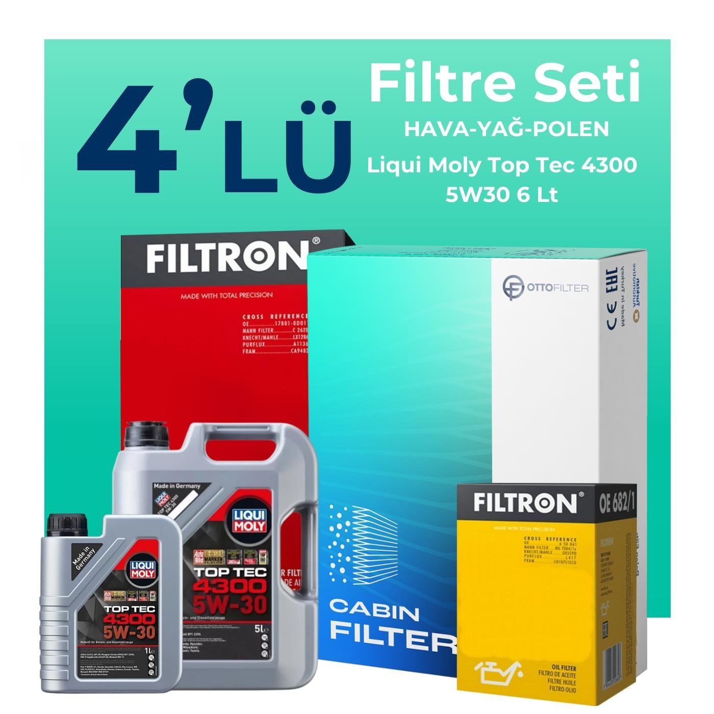 Filtron Nissan Qashqai 1.3 Benzin Filtre Bakım Seti Liqui Moly Motor Yağlı (2019-2023) 4 Lü