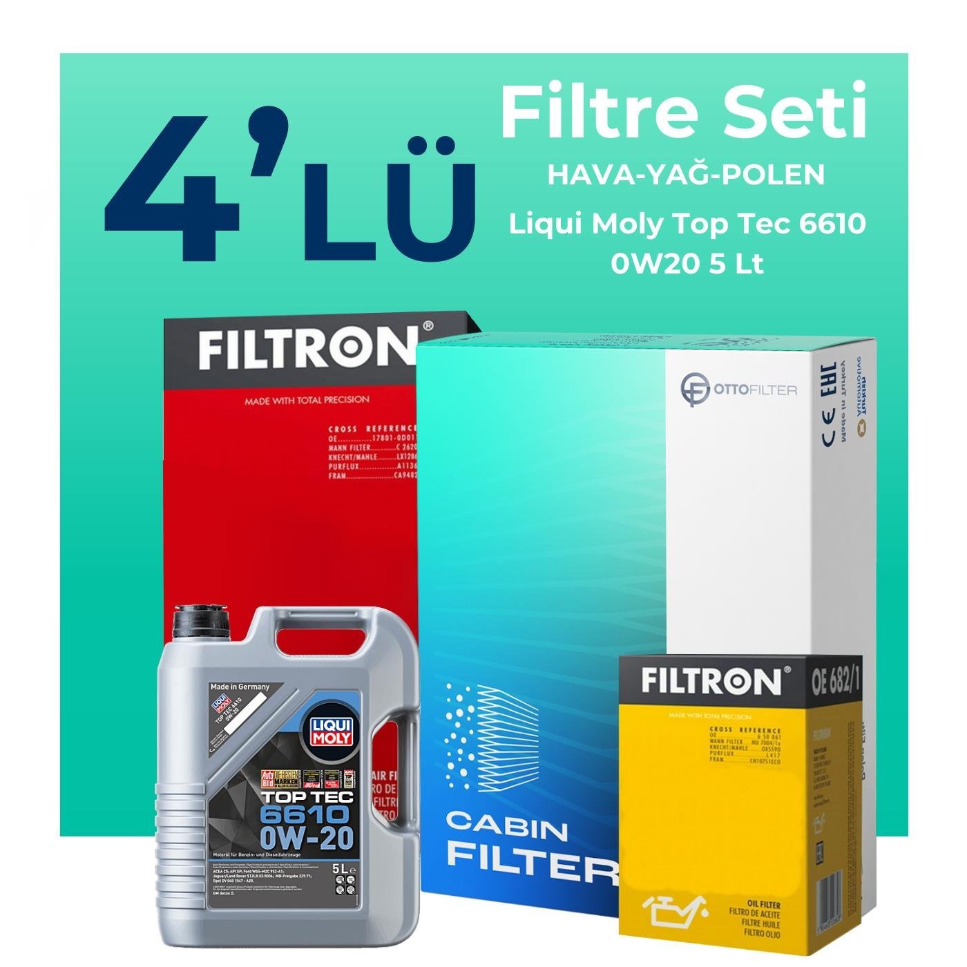 Filtron Opel Insignia 1.5 Dizel Filtre Bakım Seti Liqui Moly Motor Yağlı (2018-2023) 4 Lü