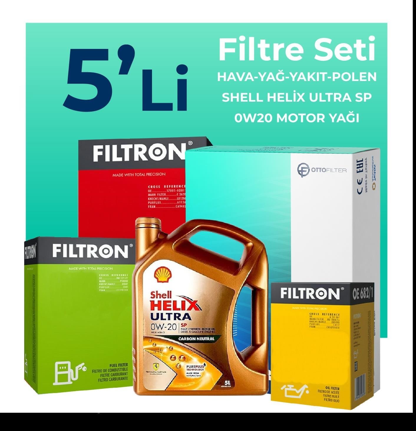 Filtron Opel Insignia 1.5 Dizel Filtre Bakım Seti Shell Motor Yağlı (2018-2023) 5 Li
