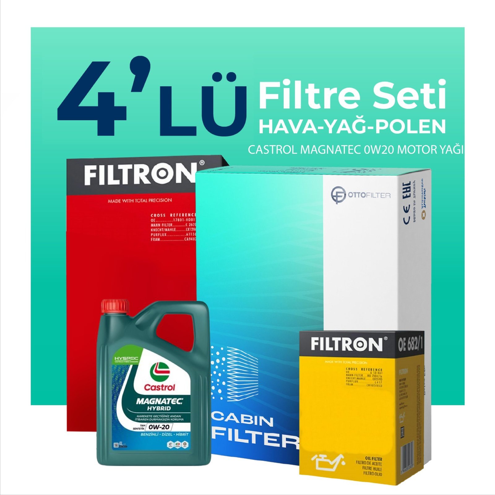 Filtron Opel Insignia 1.5 Turbo Filtre Bakım Seti Castrol Motor Yağlı (2017-2023) 4 Lü