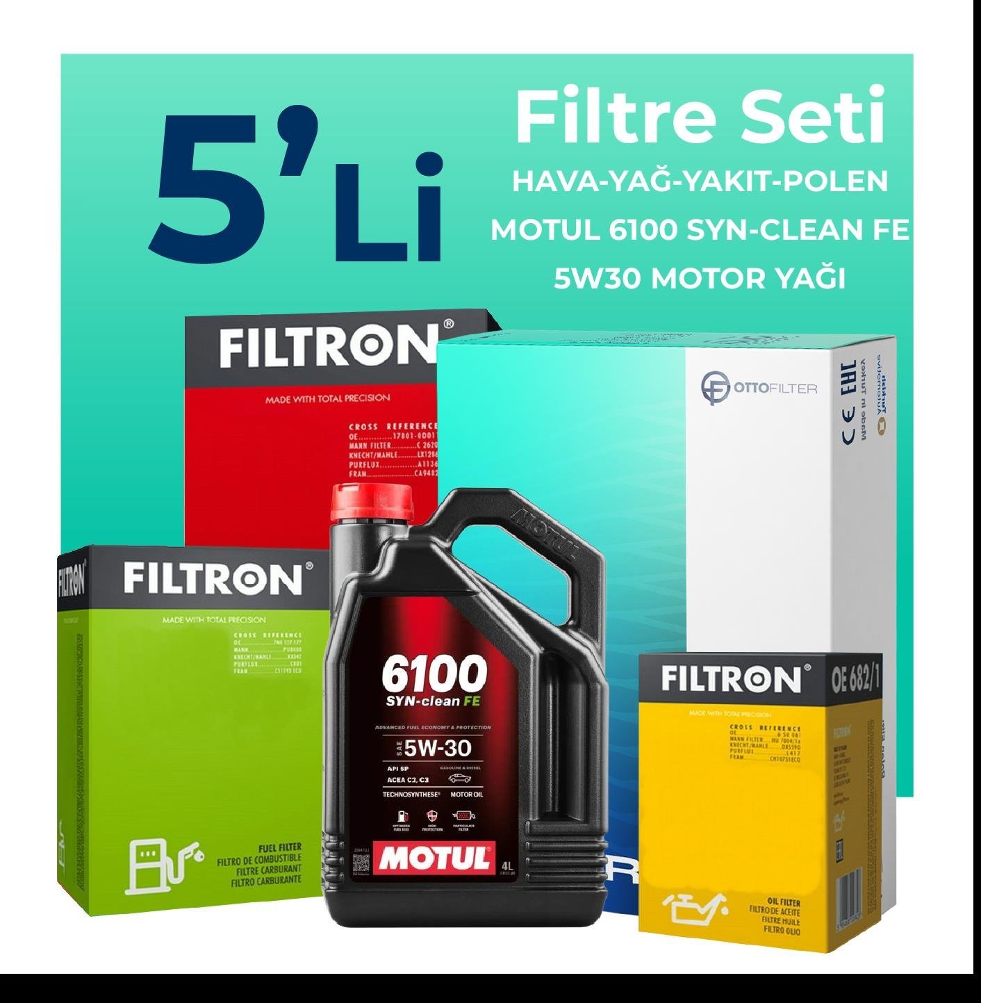 Filtron Opel Insignia 1.6 Dizel Filtre Bakım Seti Motul Motor Yağlı (2018-2023) 5 Li